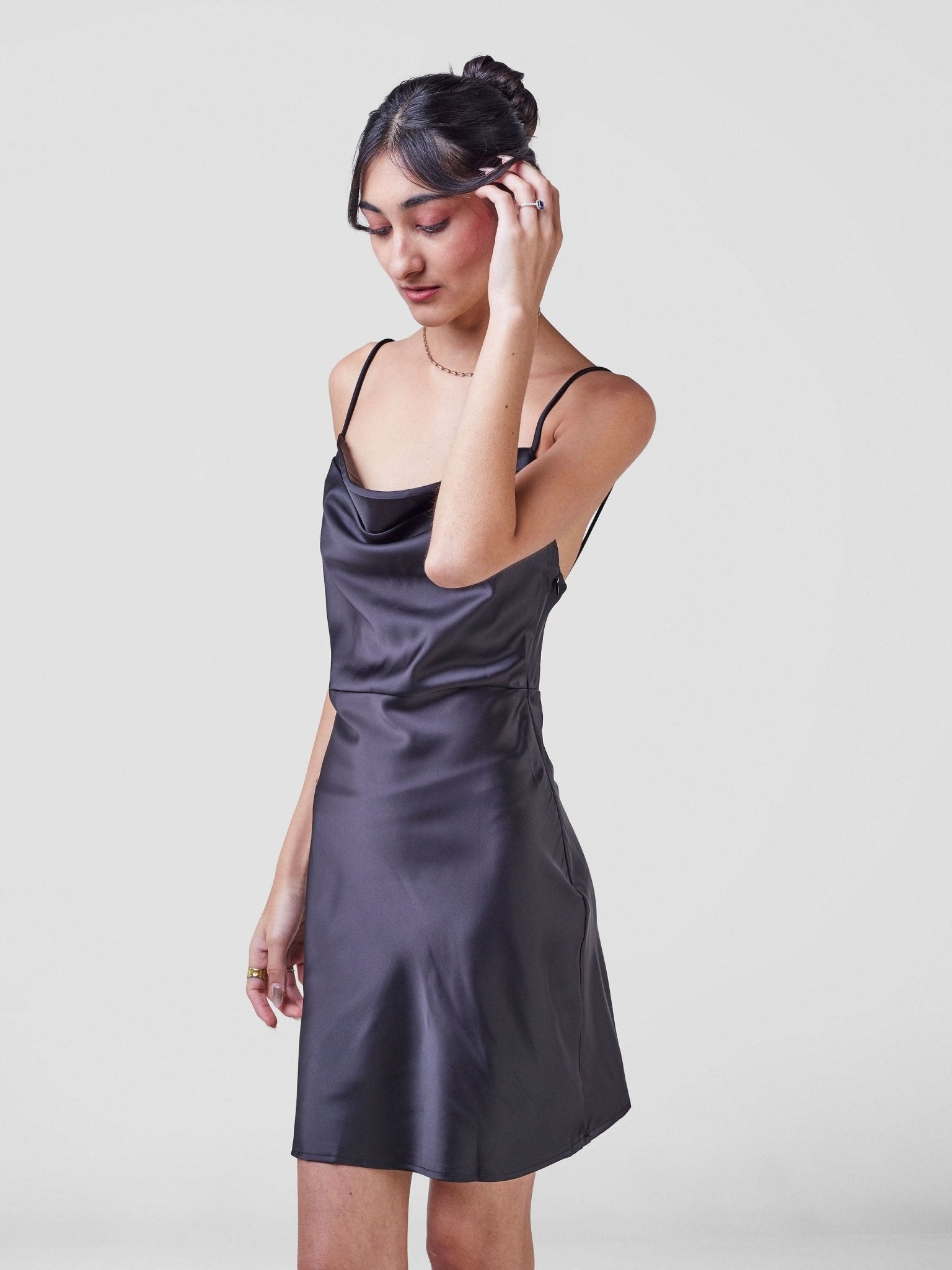 Lola Satin Mini With Bust Detail - Black - Shopzetu