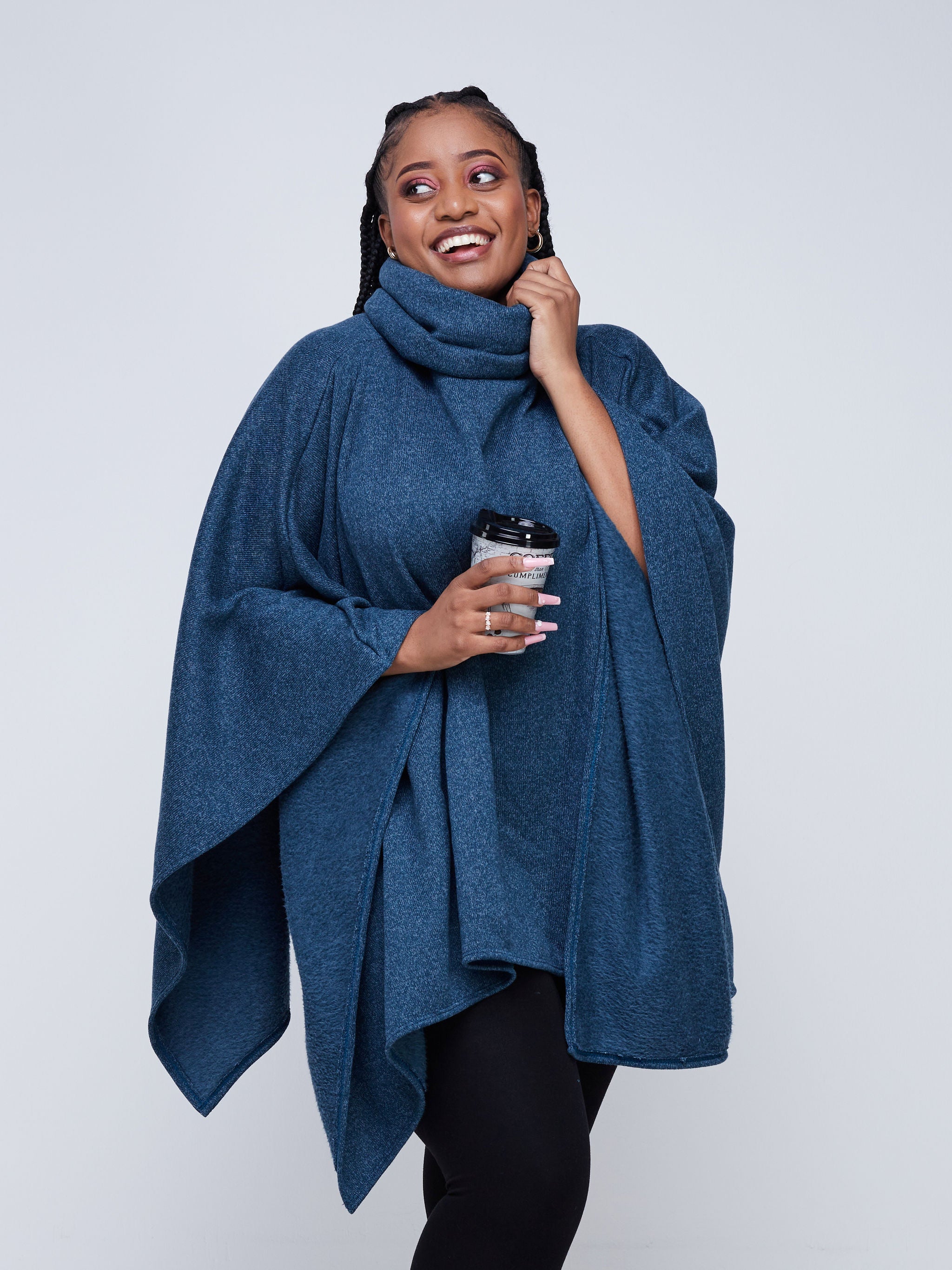Vivo Basic Turtleneck Poncho - Teal