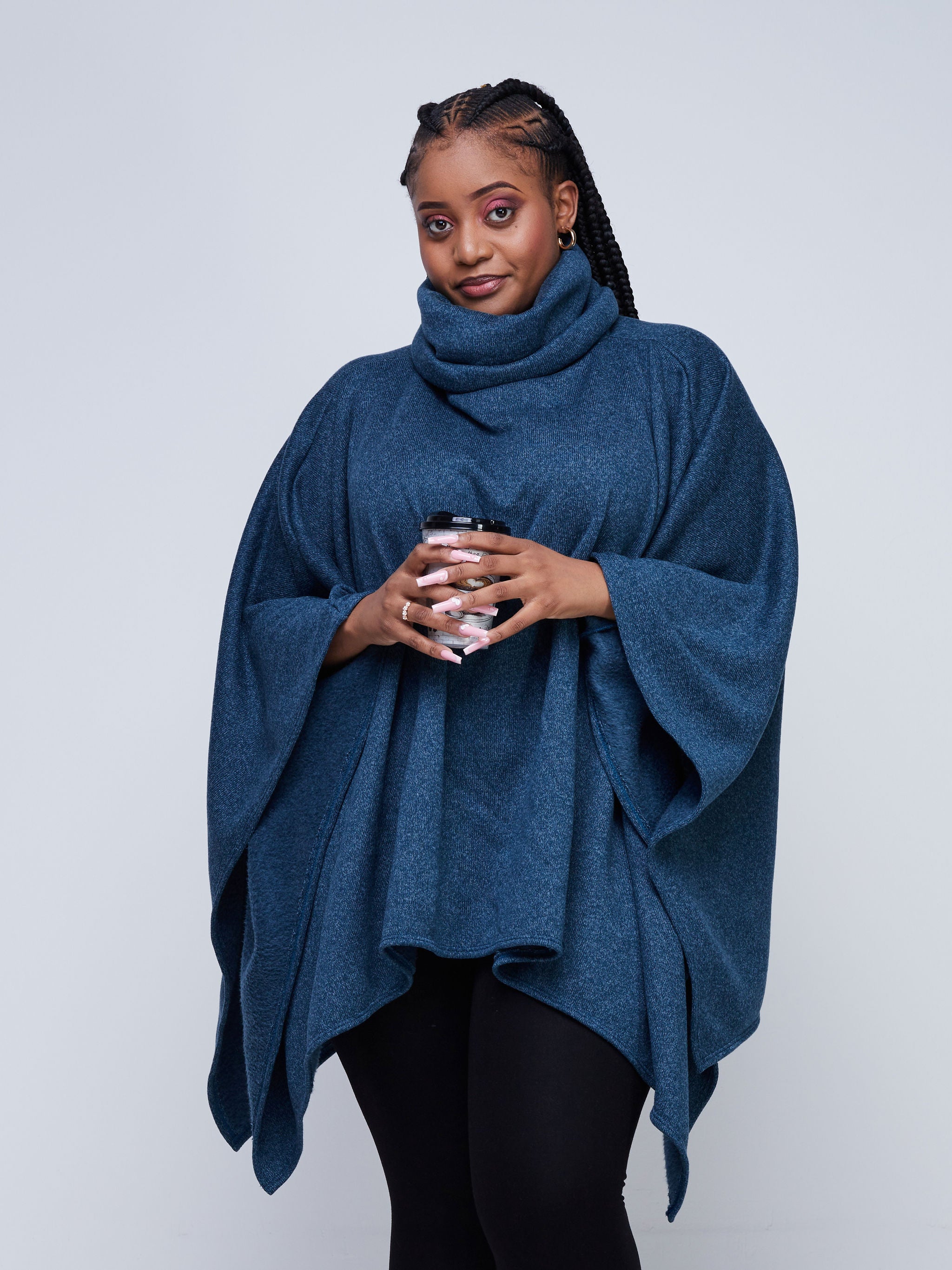 Vivo Basic Turtleneck Poncho - Teal