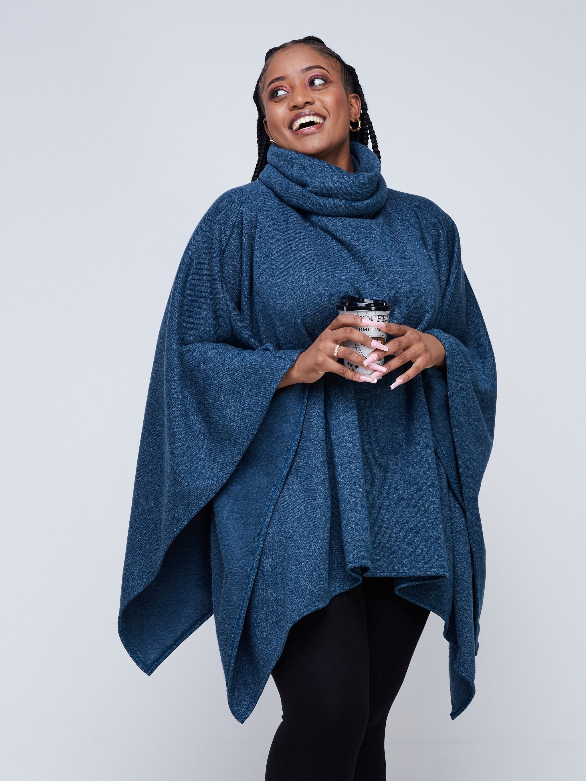 Vivo Basic Turtleneck Poncho - Teal