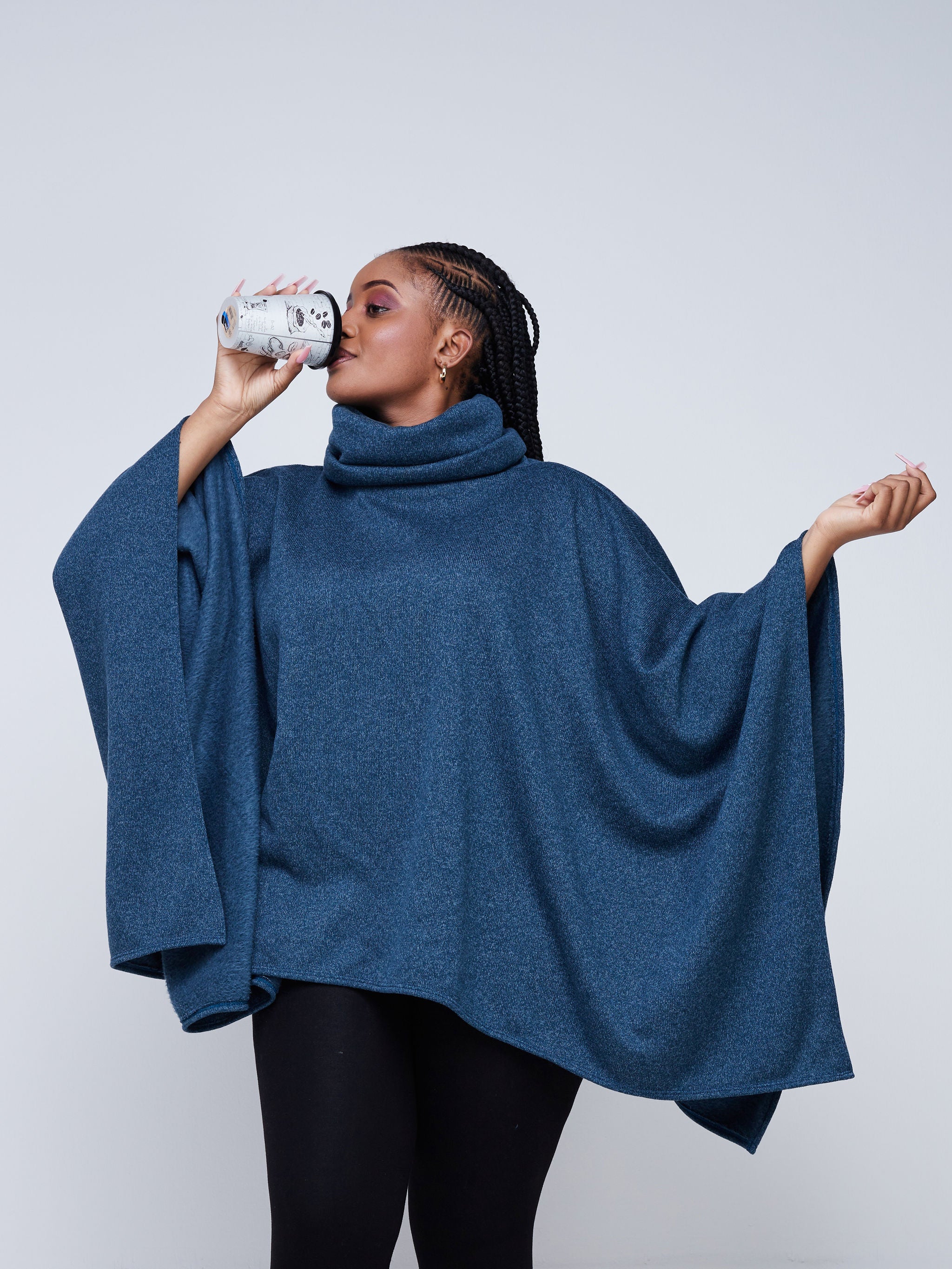 Vivo Basic Turtleneck Poncho - Teal