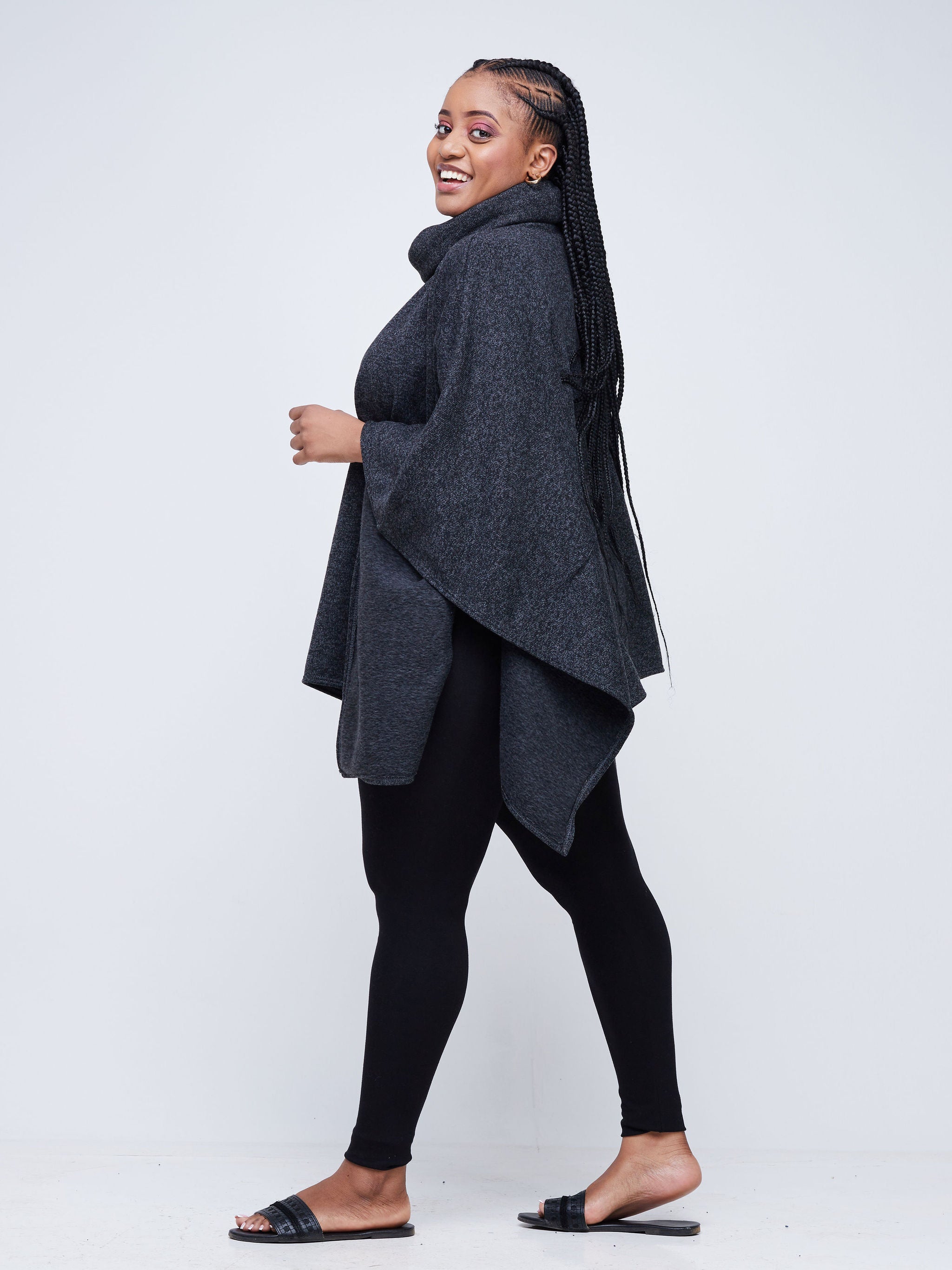 Vivo Basic Turtleneck Poncho - Dark Grey