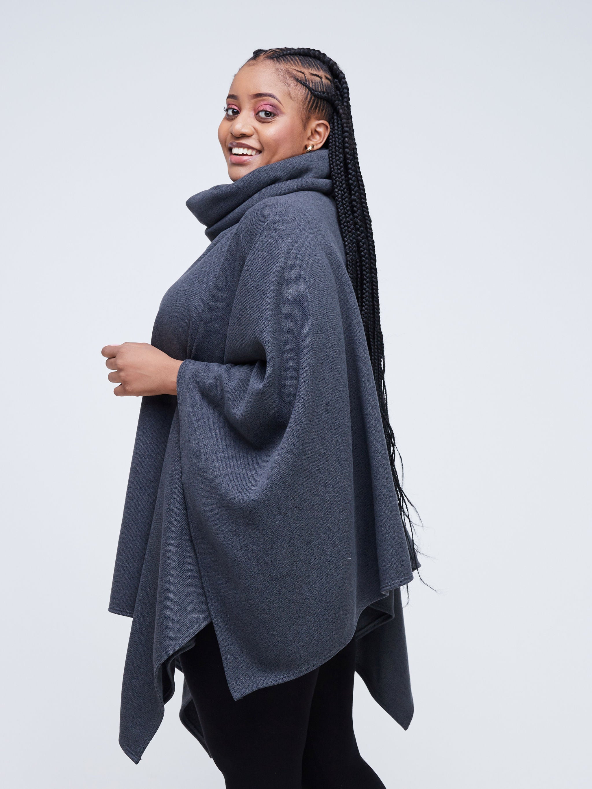 Vivo Basic Turtleneck Poncho - Grey