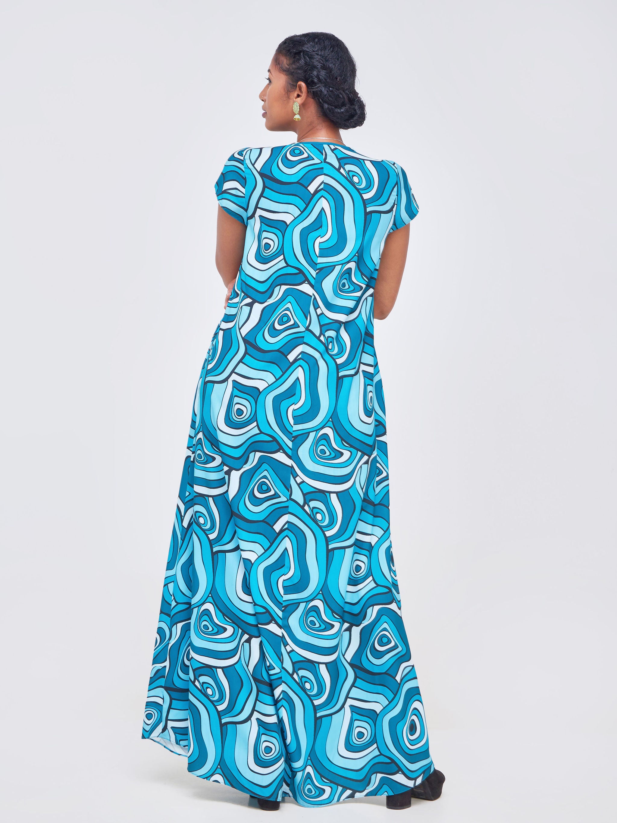 Vivo Zola V Neck Cap Sleeve Maxi - Teal / Black Floral Print