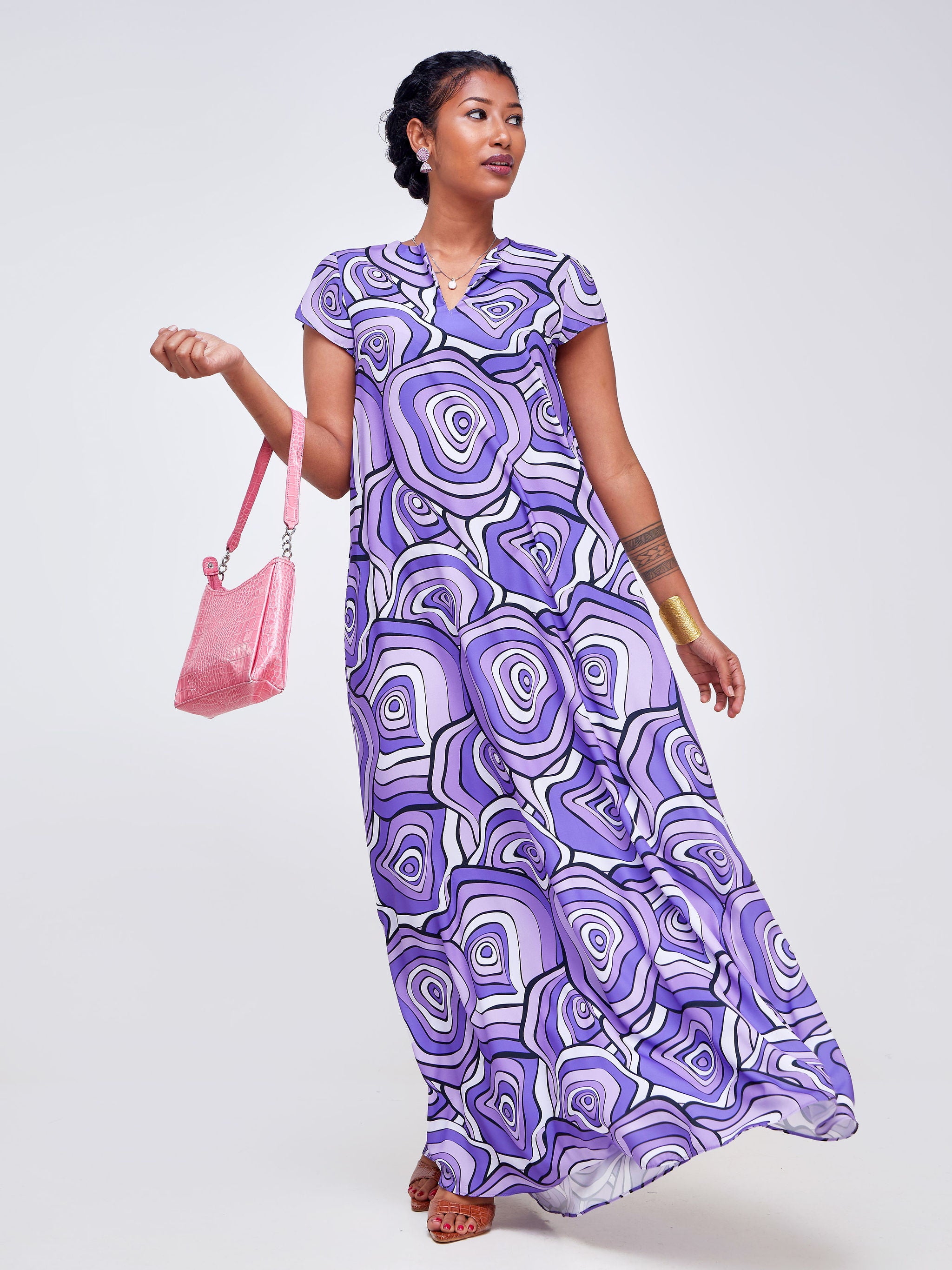 Vivo Zola V Neck Cap Sleeve Maxi - Purple / Black Floral Print