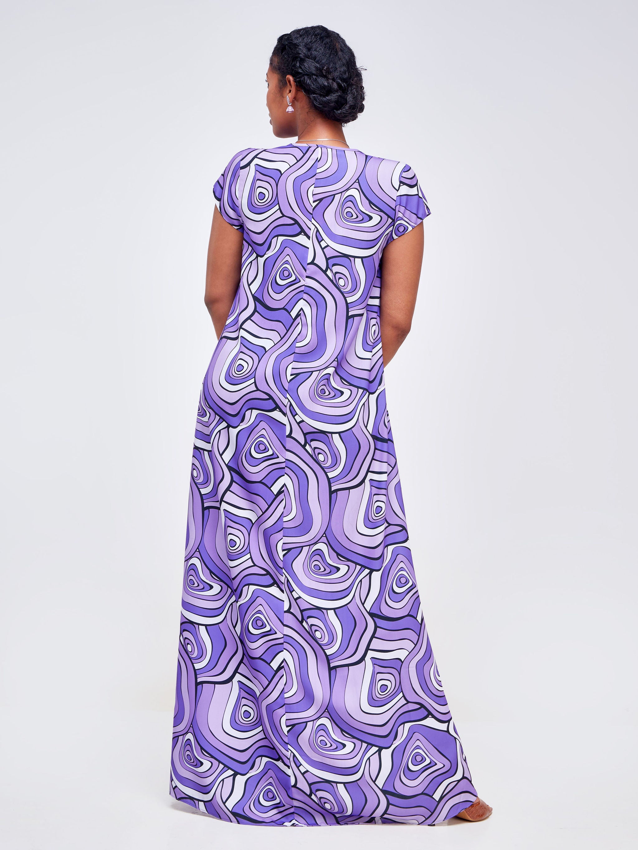 Vivo Zola V Neck Cap Sleeve Maxi - Purple / Black Floral Print