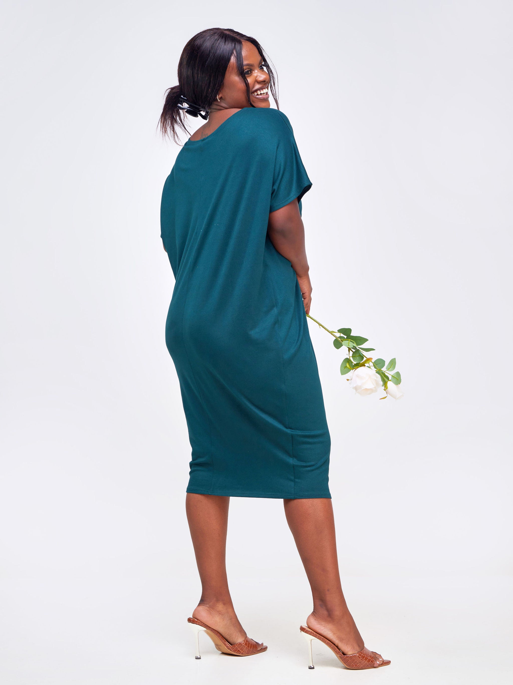 Vivo Basic Drop Shoulder Dolman Dress - Dark Green