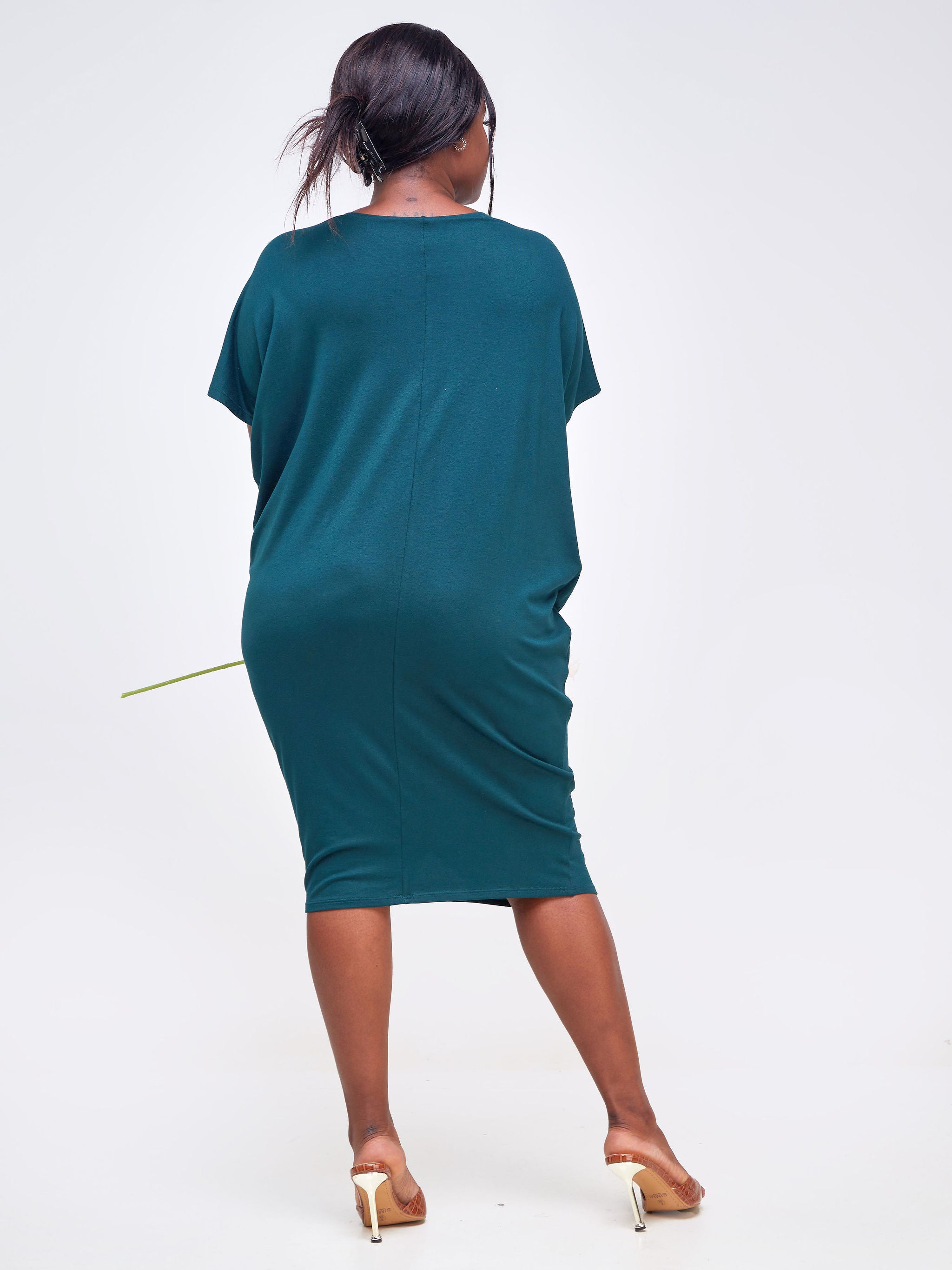 Vivo Basic Drop Shoulder Dolman Dress - Dark Green