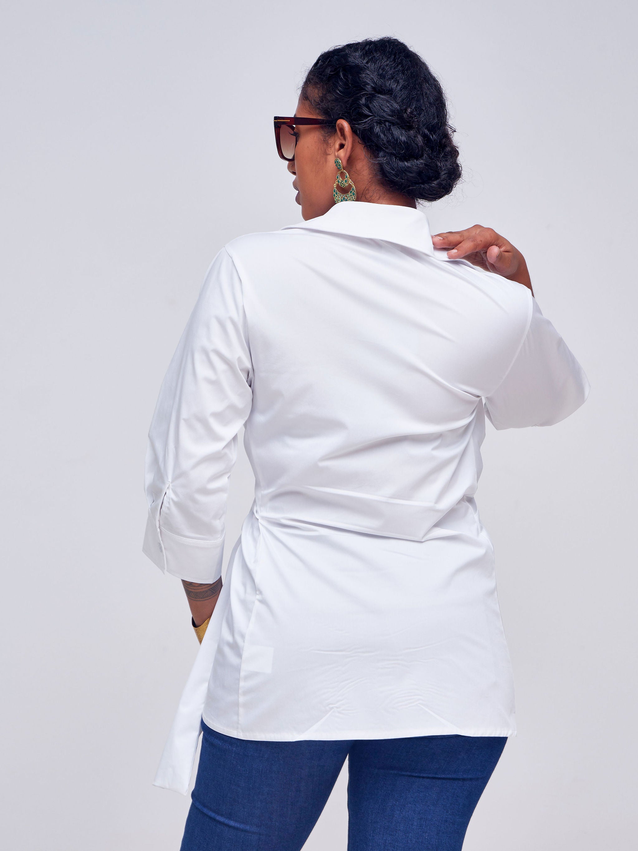 Safari Mali 3/4 Sleeve Tie Shirt - White
