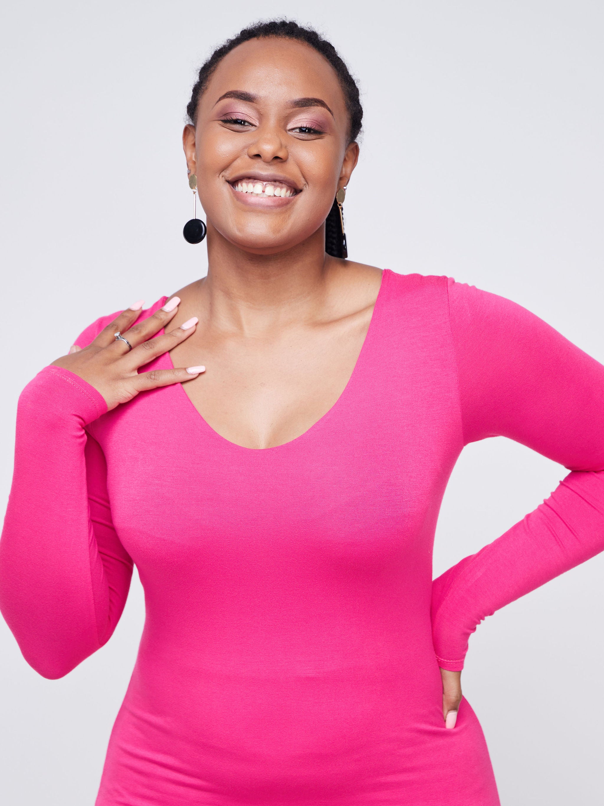 Vivo Basic Long Sleeved Double Layered Bodycon - Pink