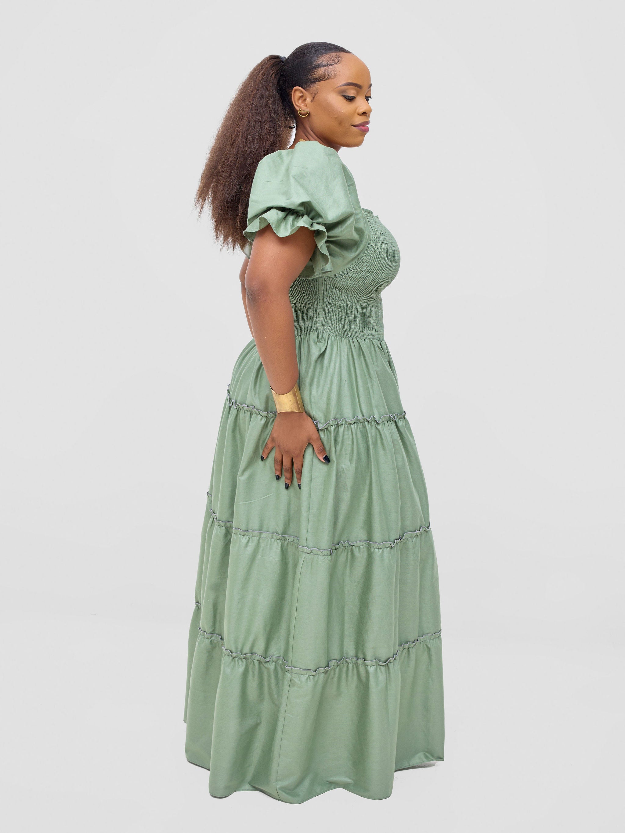 Safari Kikoy Shirred Top Maxi Dress - Light Green
