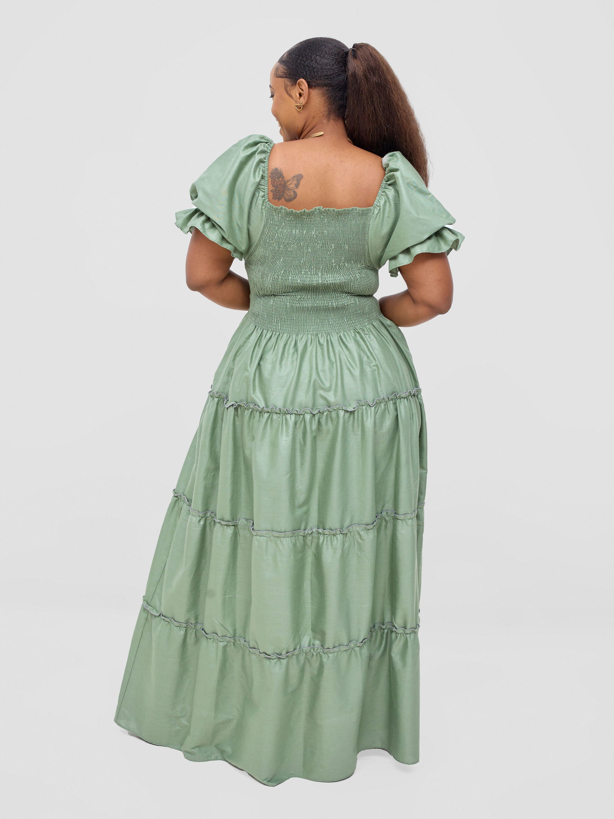 Safari Kikoy Shirred Top Maxi Dress - Light Green