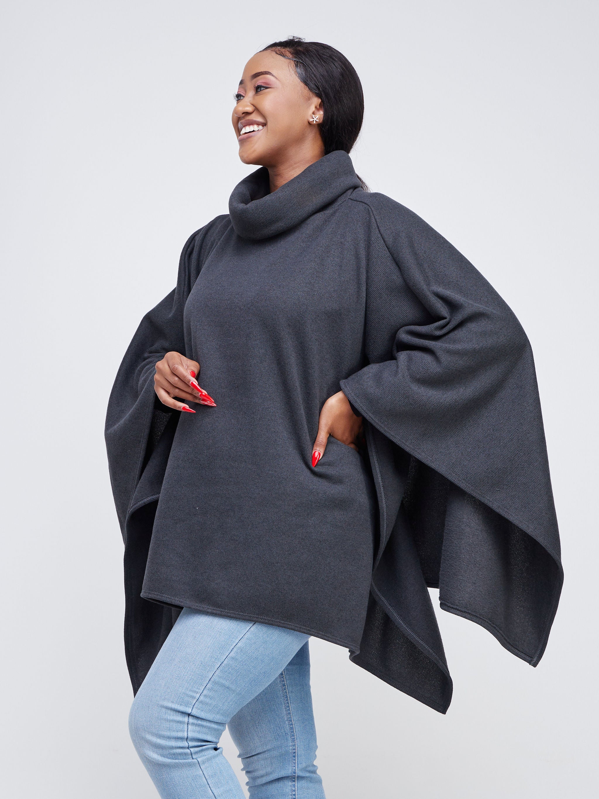 Vivo Basic Turtleneck Poncho - Charcoal Grey