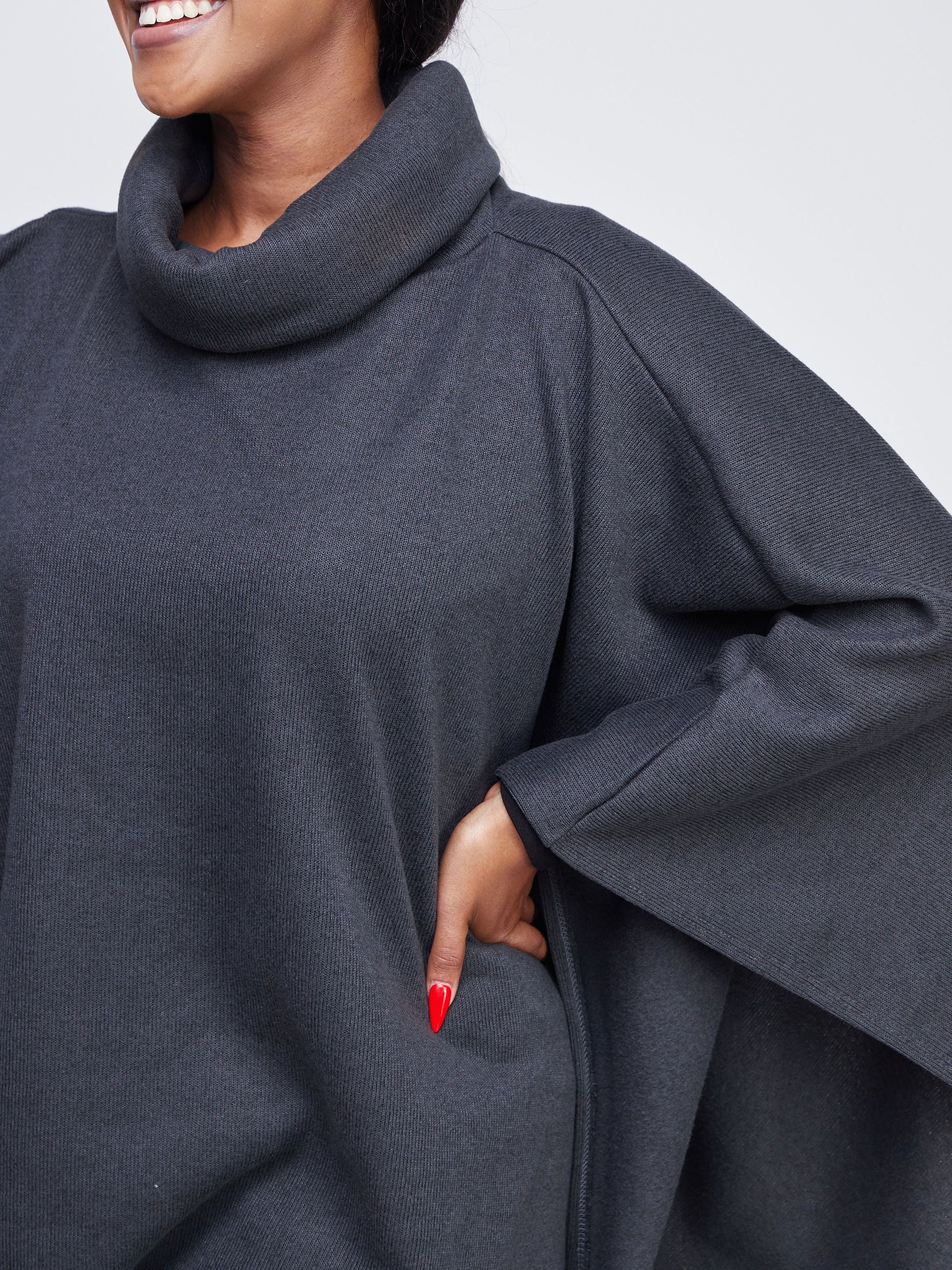 Vivo Basic Turtleneck Poncho - Charcoal Grey