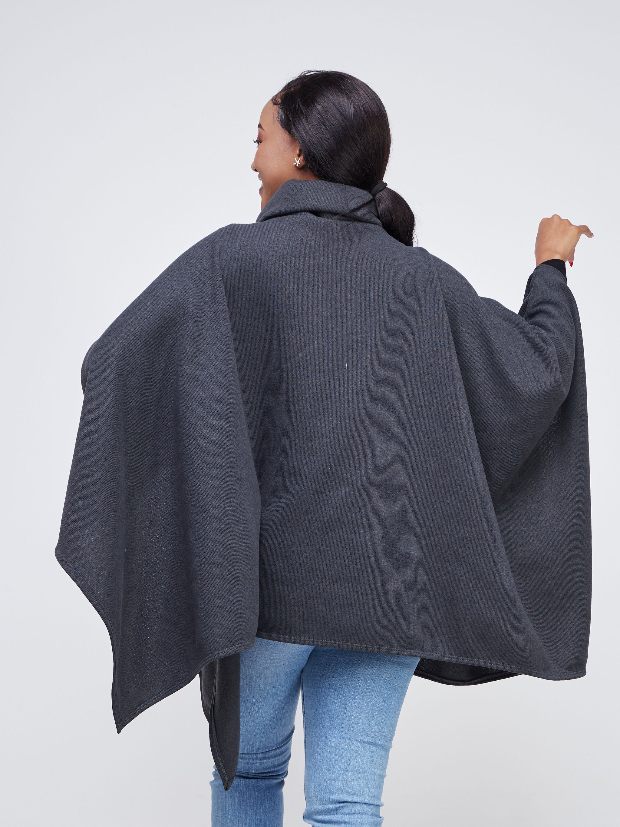 Vivo Basic Turtleneck Poncho - Charcoal Grey