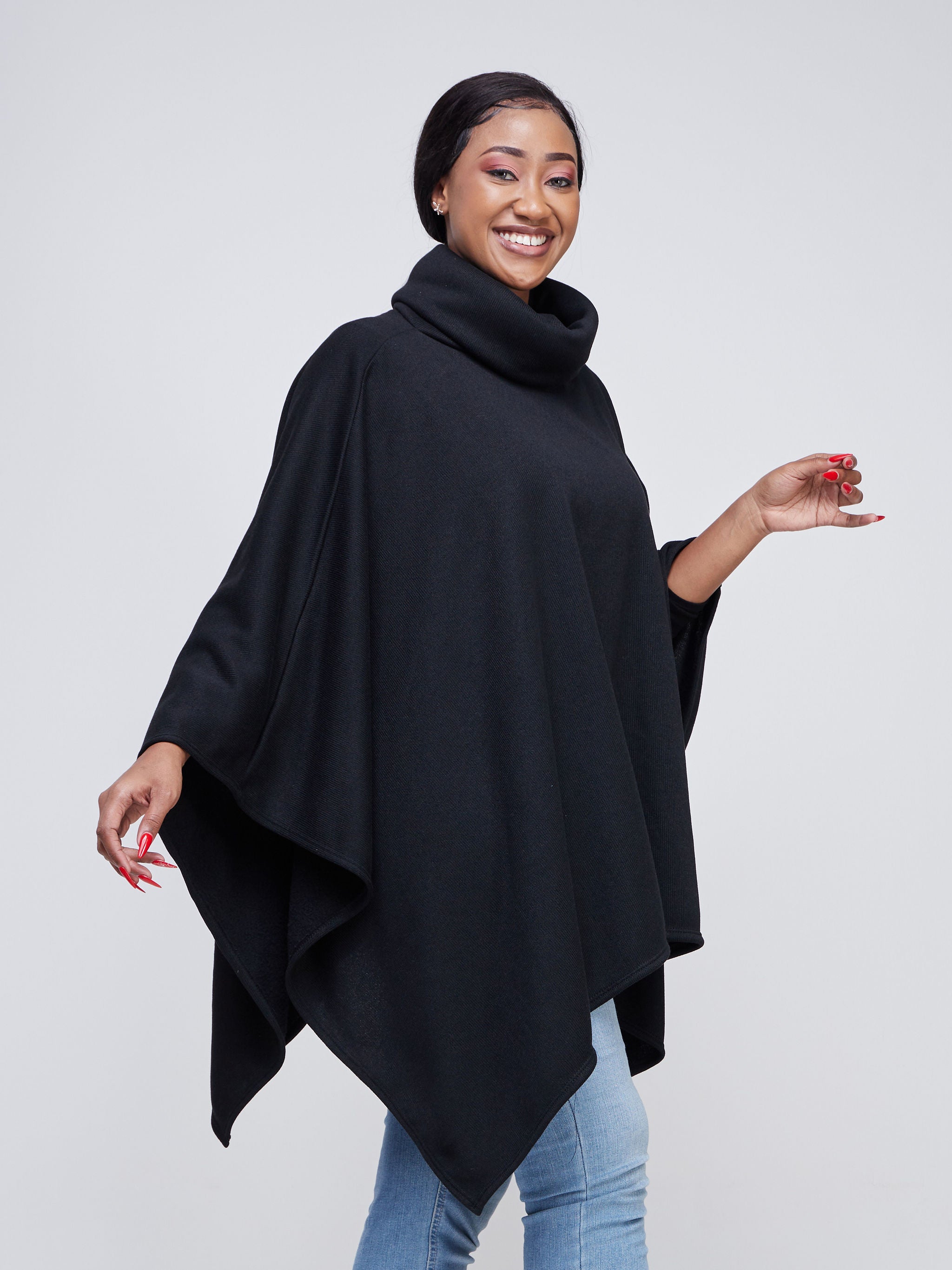 Vivo Basic Turtleneck Poncho - Black