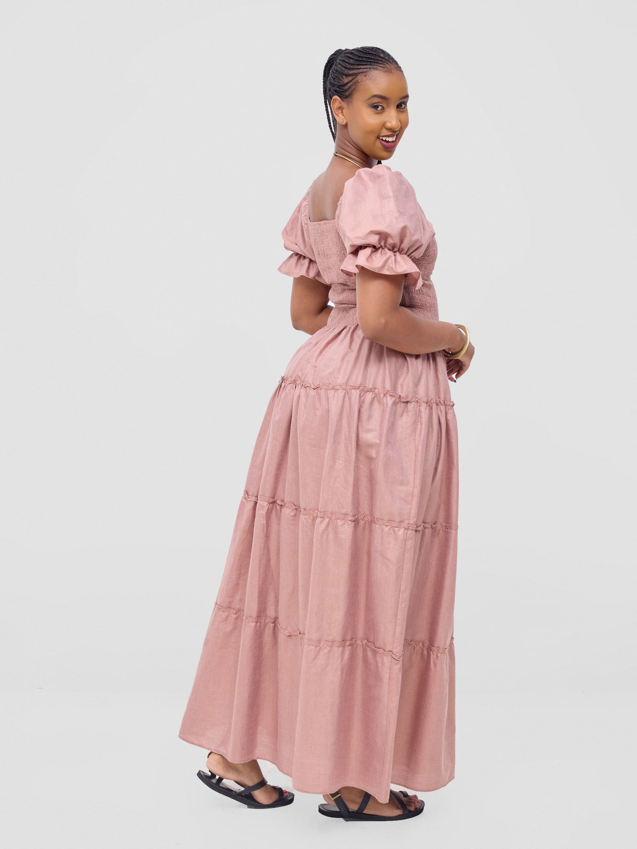 Safari Kikoy Shirred Top Maxi Dress - Tan