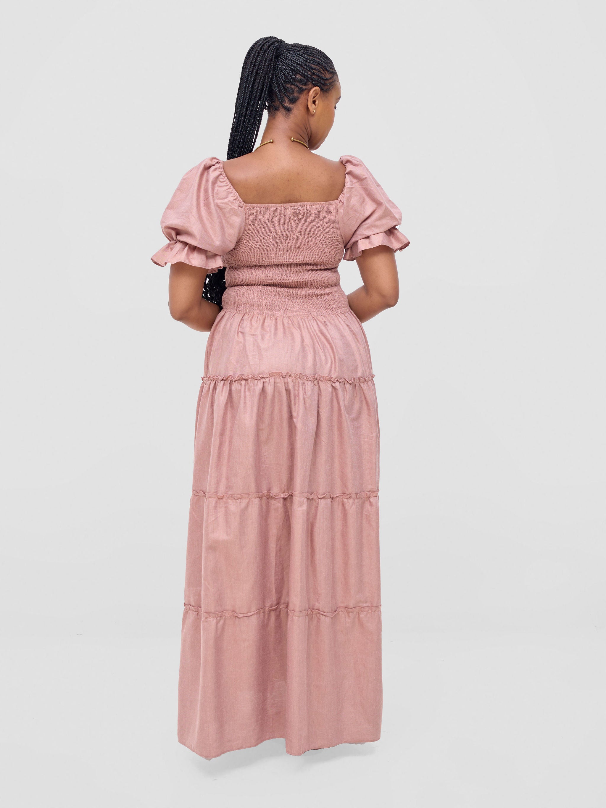 Safari Kikoy Shirred Top Maxi Dress - Tan