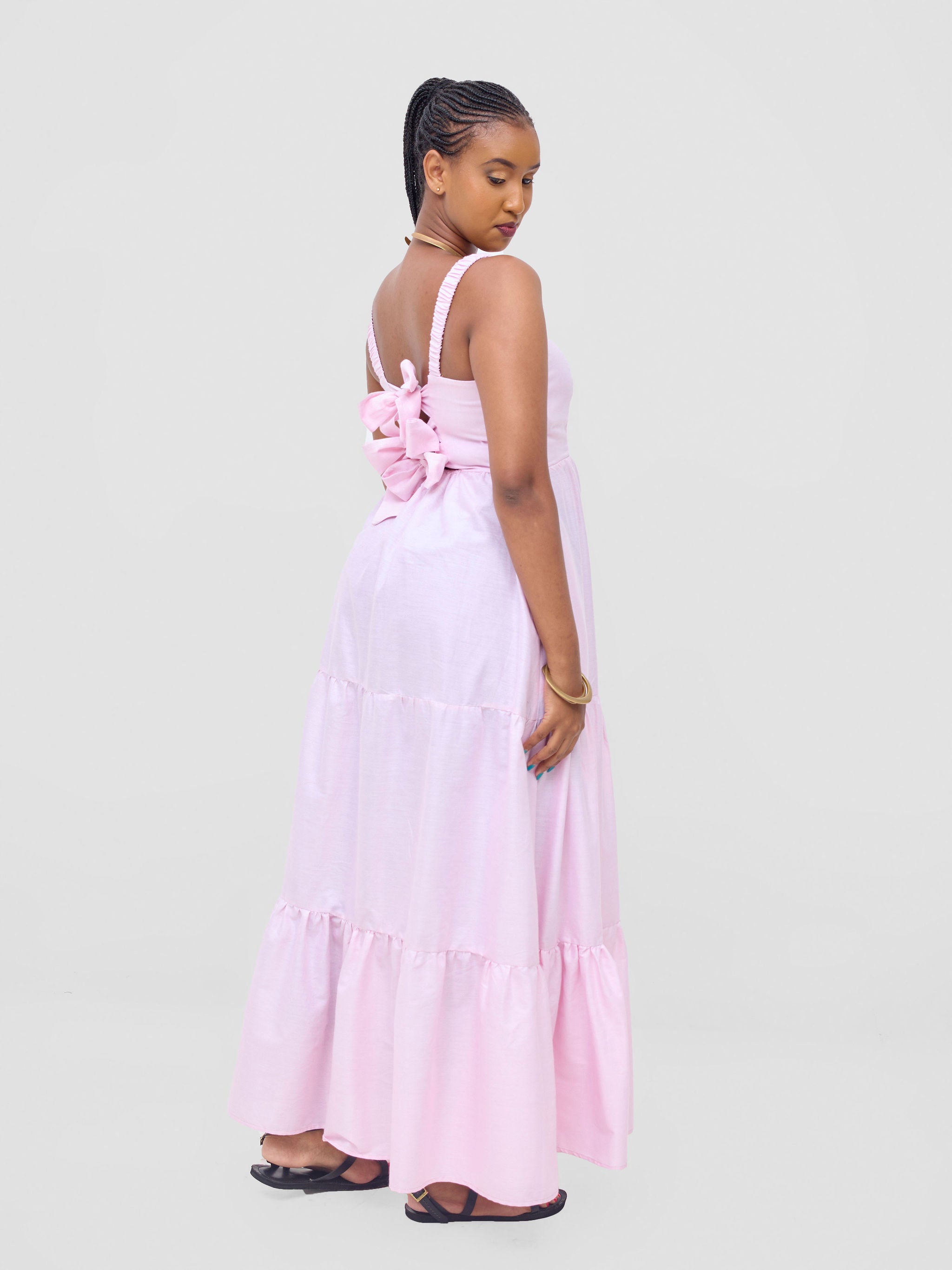 Safari Kikoy Tie Back Maxi Dress - Light Pink