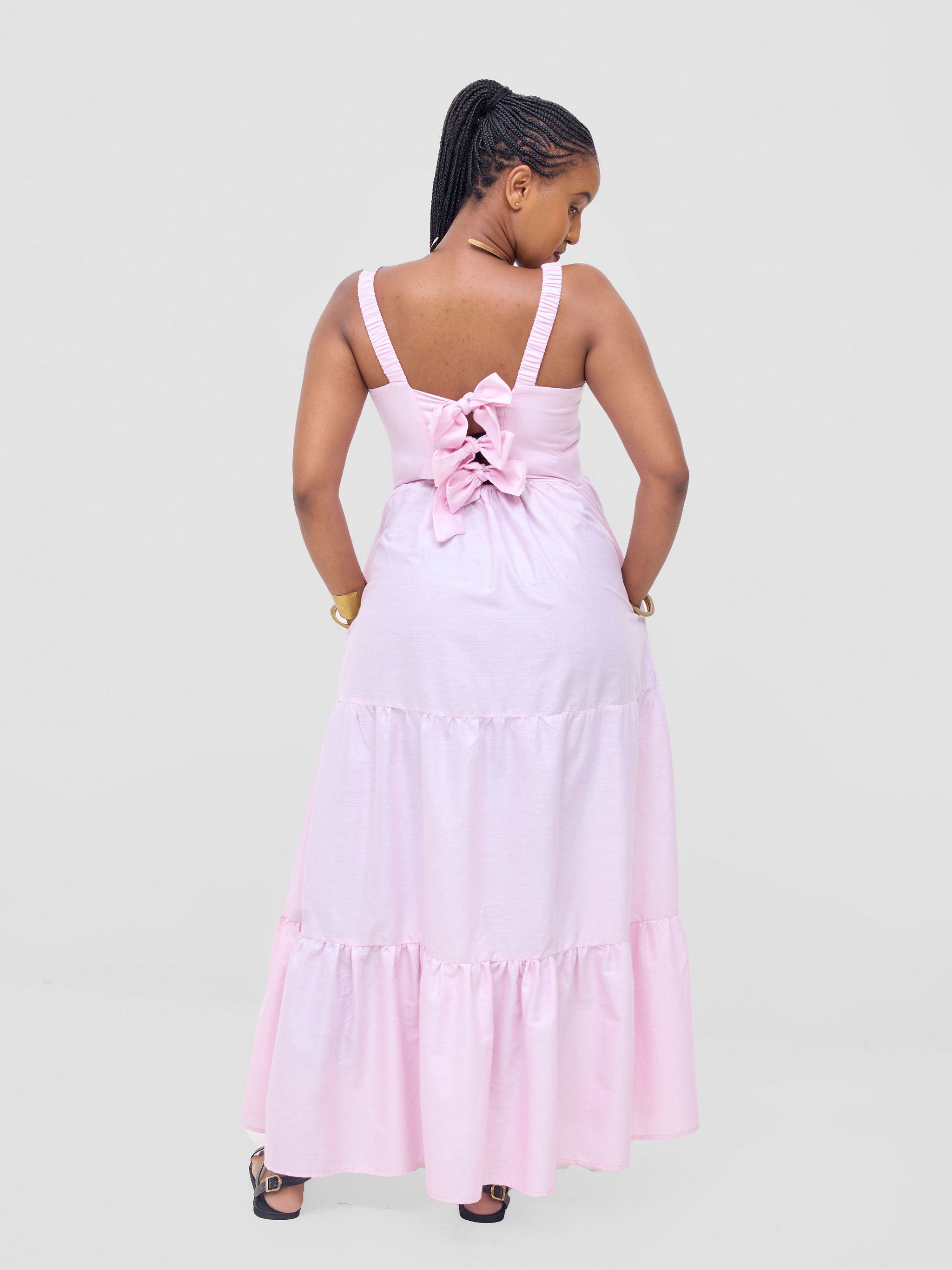 Safari Kikoy Tie Back Maxi Dress - Light Pink
