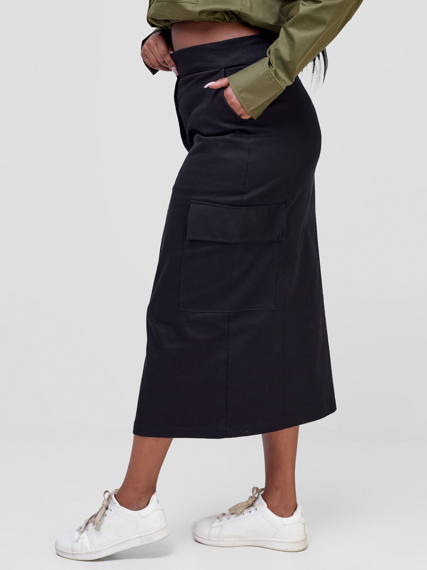 Safari Kamari  Front Slit Midi Skirt - Black