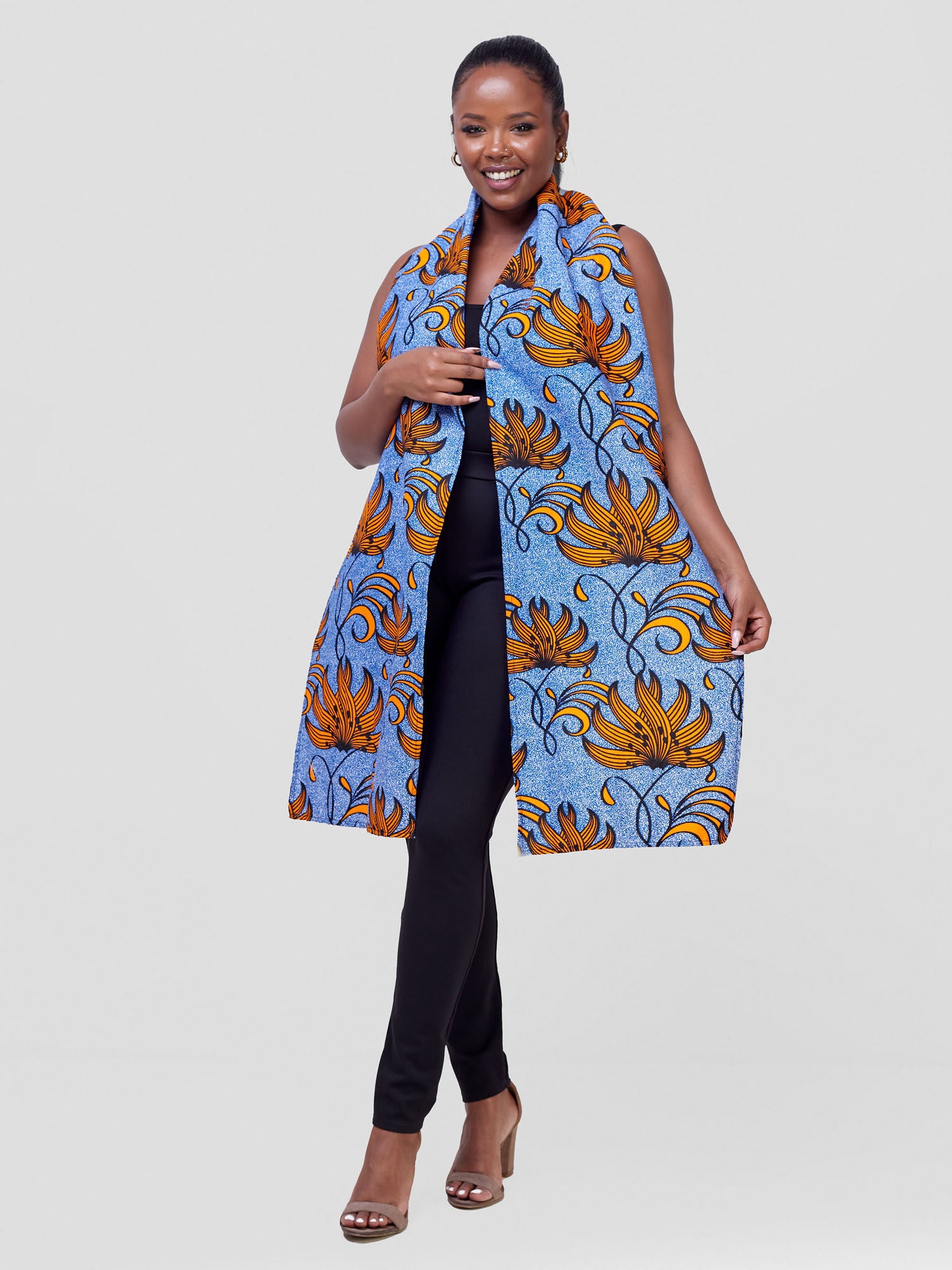 Vivo Kitenge Multi Purpose Wrap - Blue / Orange Ankara Print