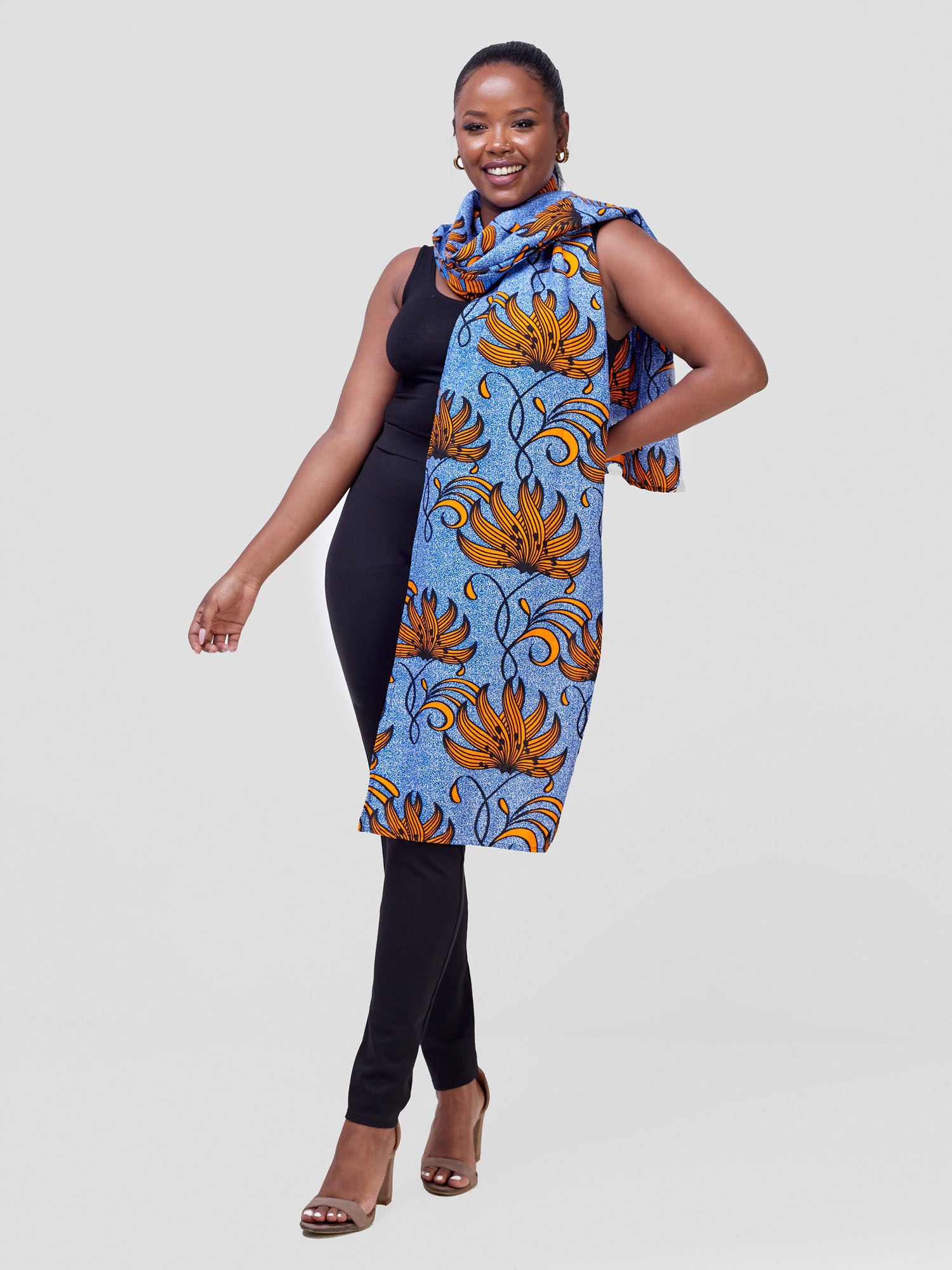 Vivo Kitenge Multi Purpose Wrap - Blue / Orange Ankara Print