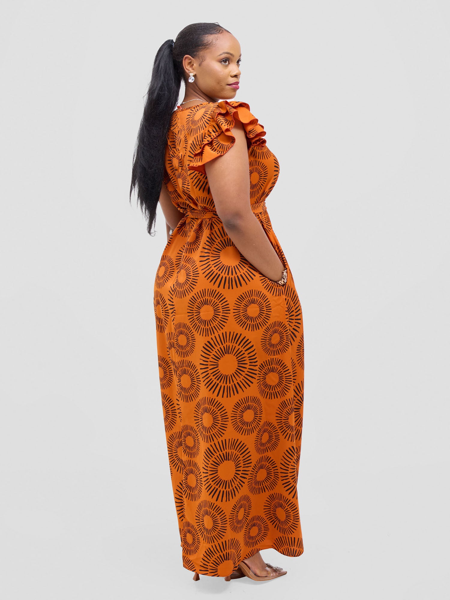 Vivo Nasinka A-line Maxi Dress - Orange / Black Bombo Print