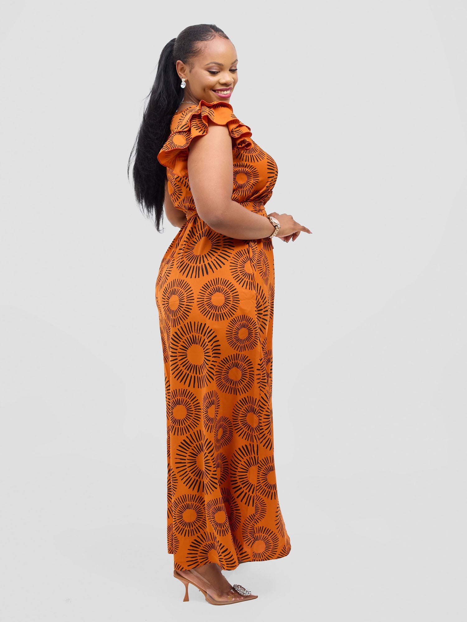 Vivo Nasinka A-line Maxi Dress - Orange / Black Bombo Print