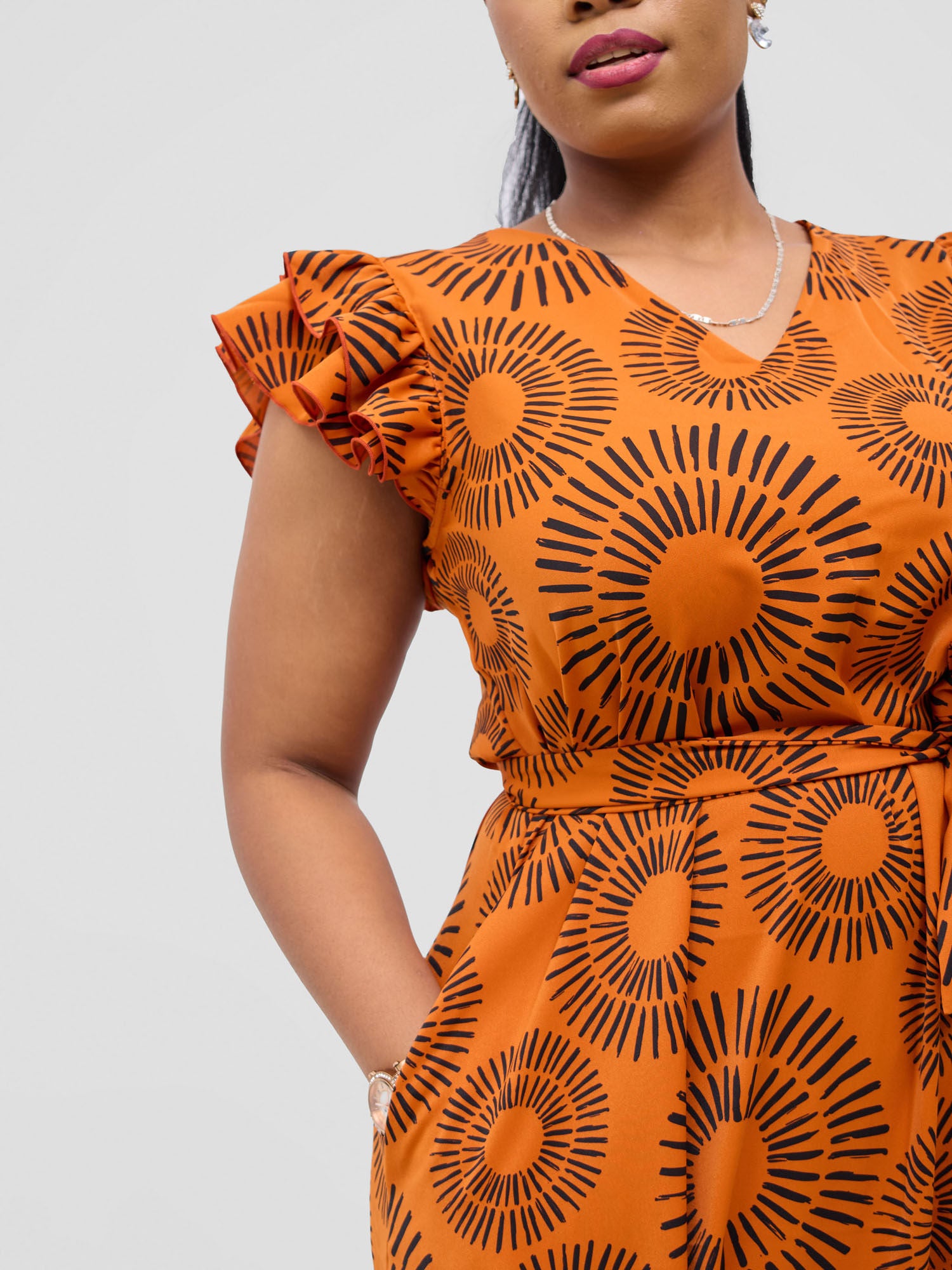 Vivo Nasinka A-line Maxi Dress - Orange / Black Bombo Print
