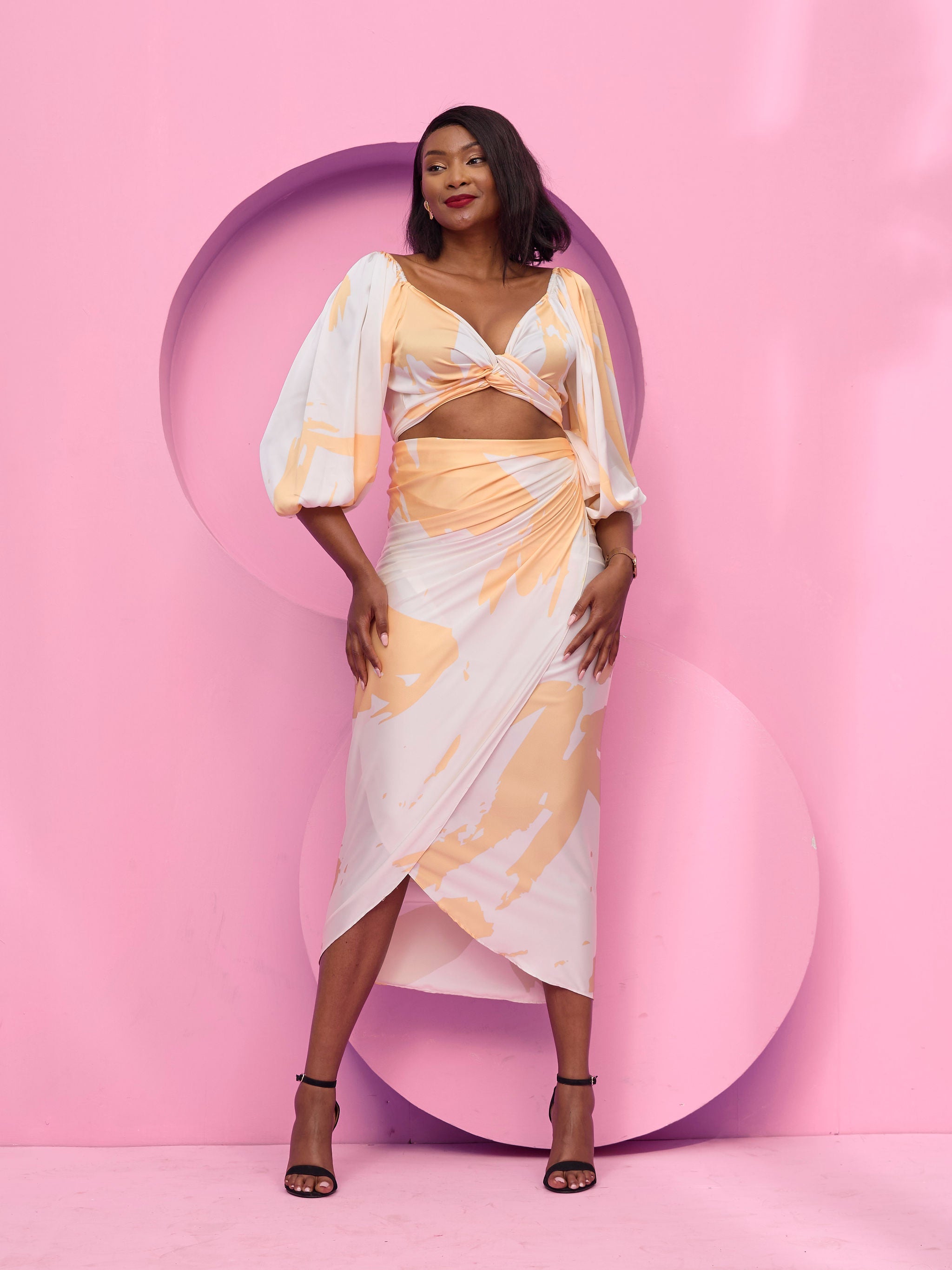 Vivo Beali Sarong Skirt - Cream / Gold Lea Print