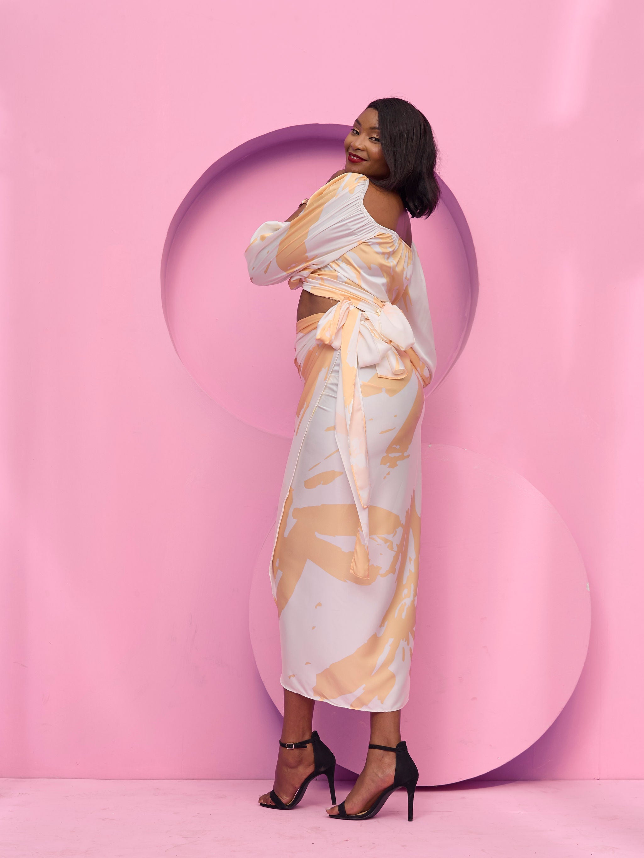 Vivo Beali Sarong Skirt - Cream / Gold Lea Print