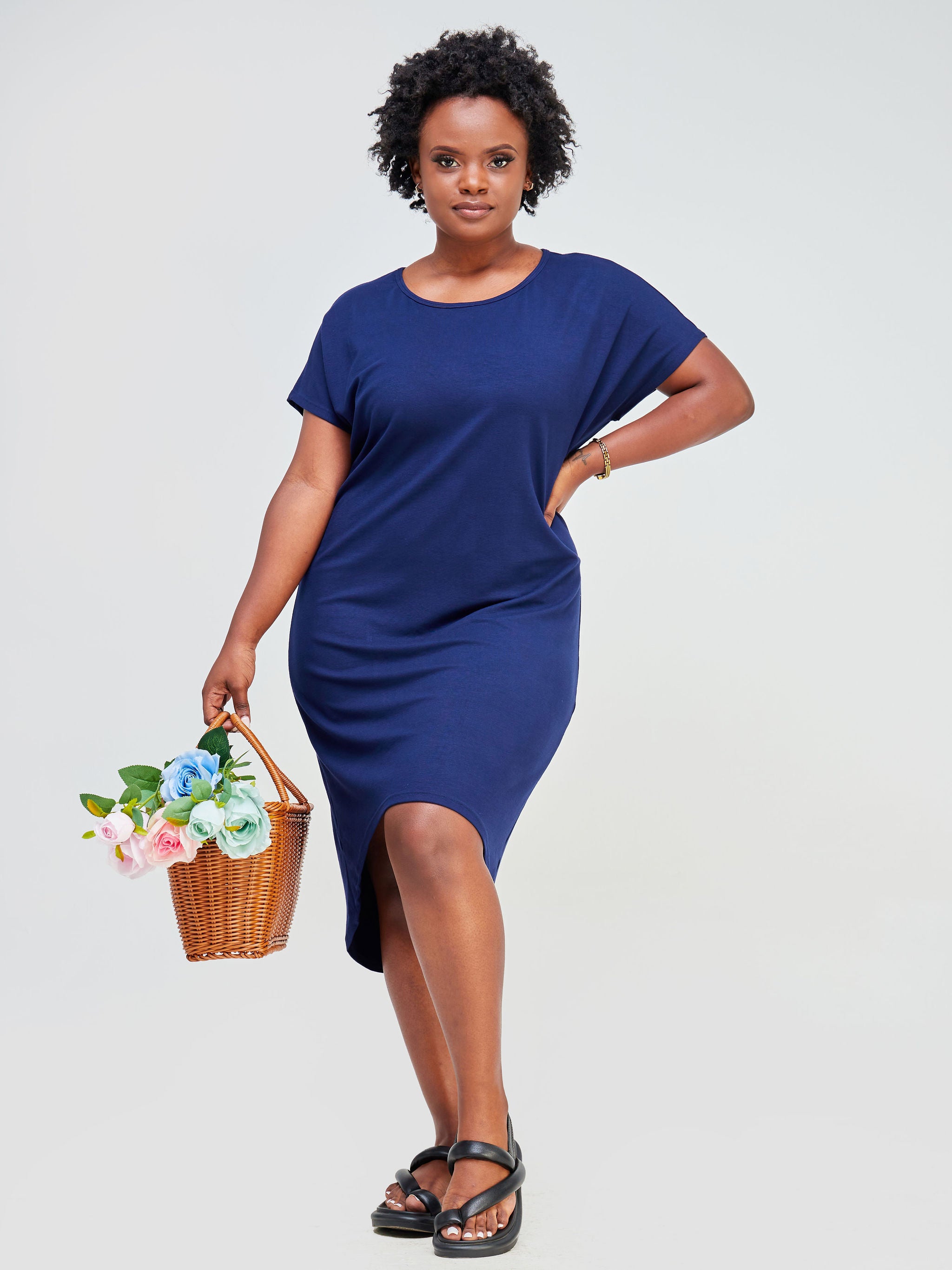 Vivo Bana Cowl Back Dolman Dress - Navy Blue