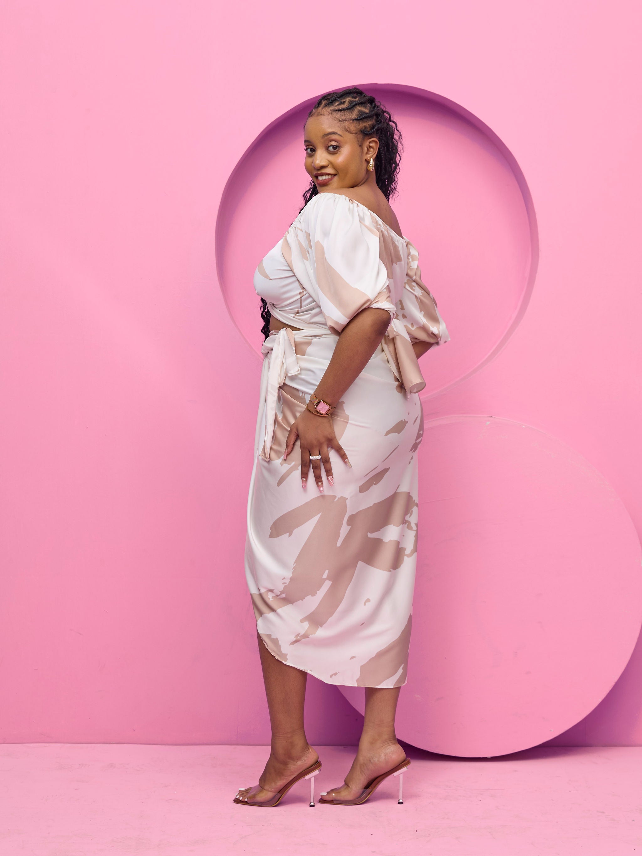 Vivo Beali Sarong Skirt - Cream / Taupe Lea Print