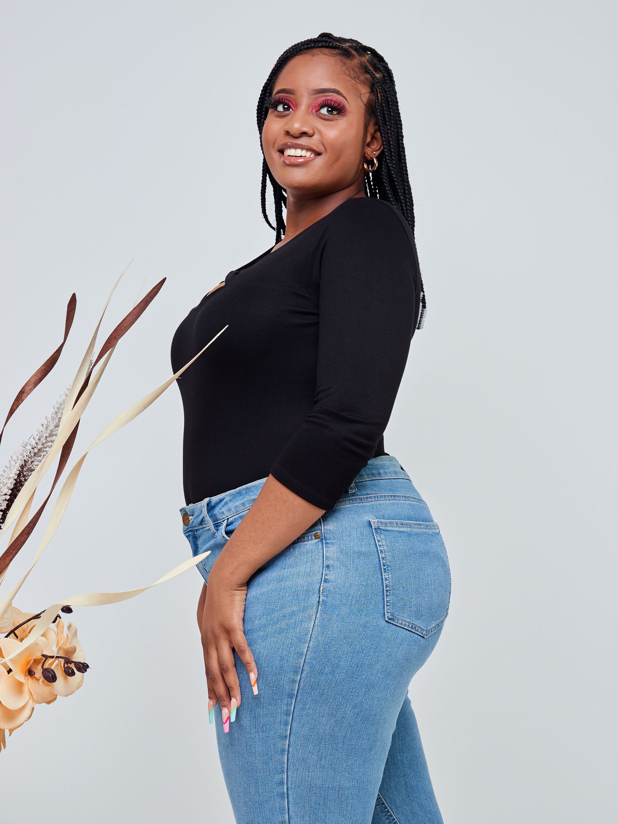 Vivo Bana Twist 3/4 Sleeve Bodysuit - Black