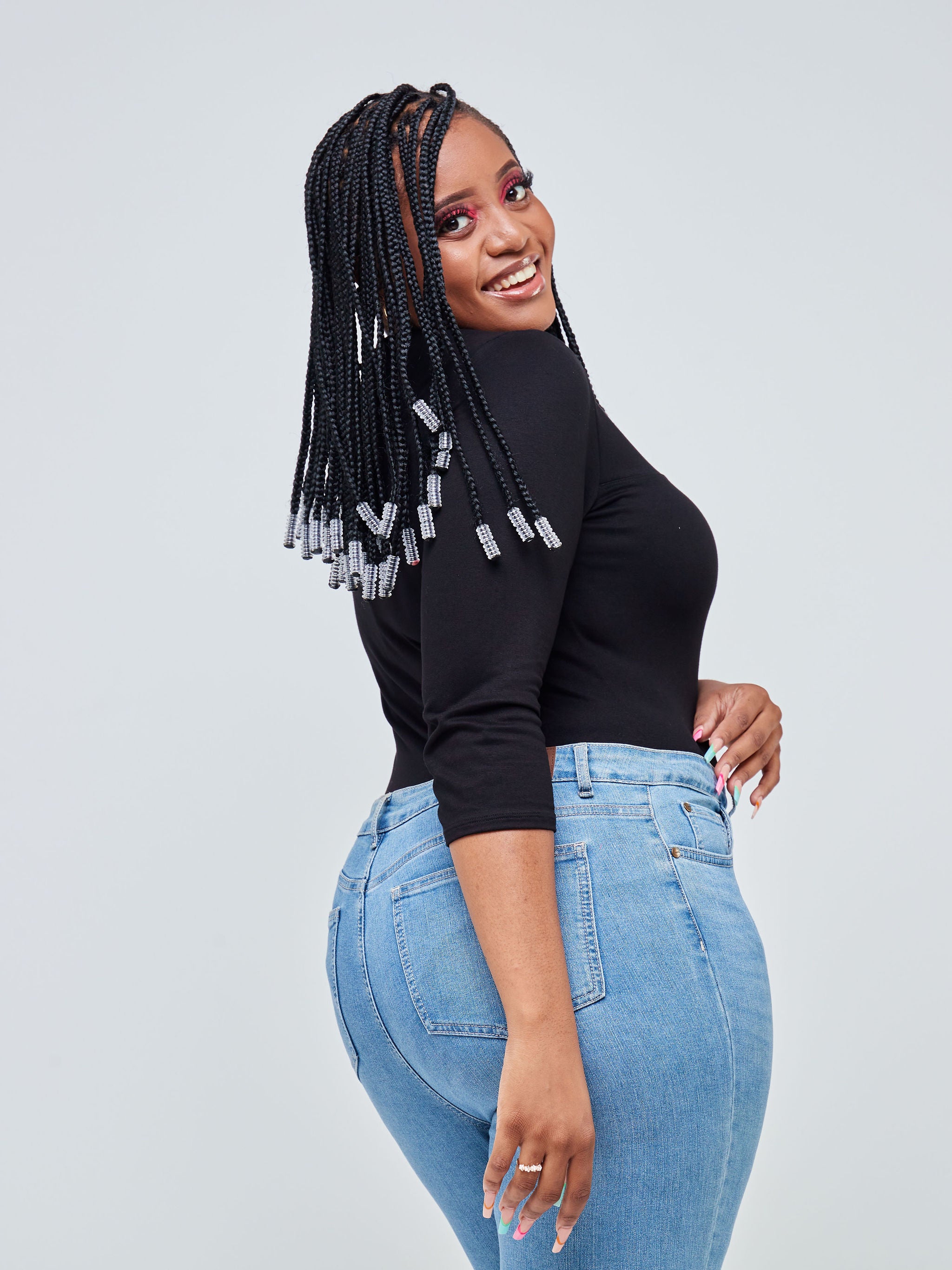 Vivo Bana Twist 3/4 Sleeve Bodysuit - Black