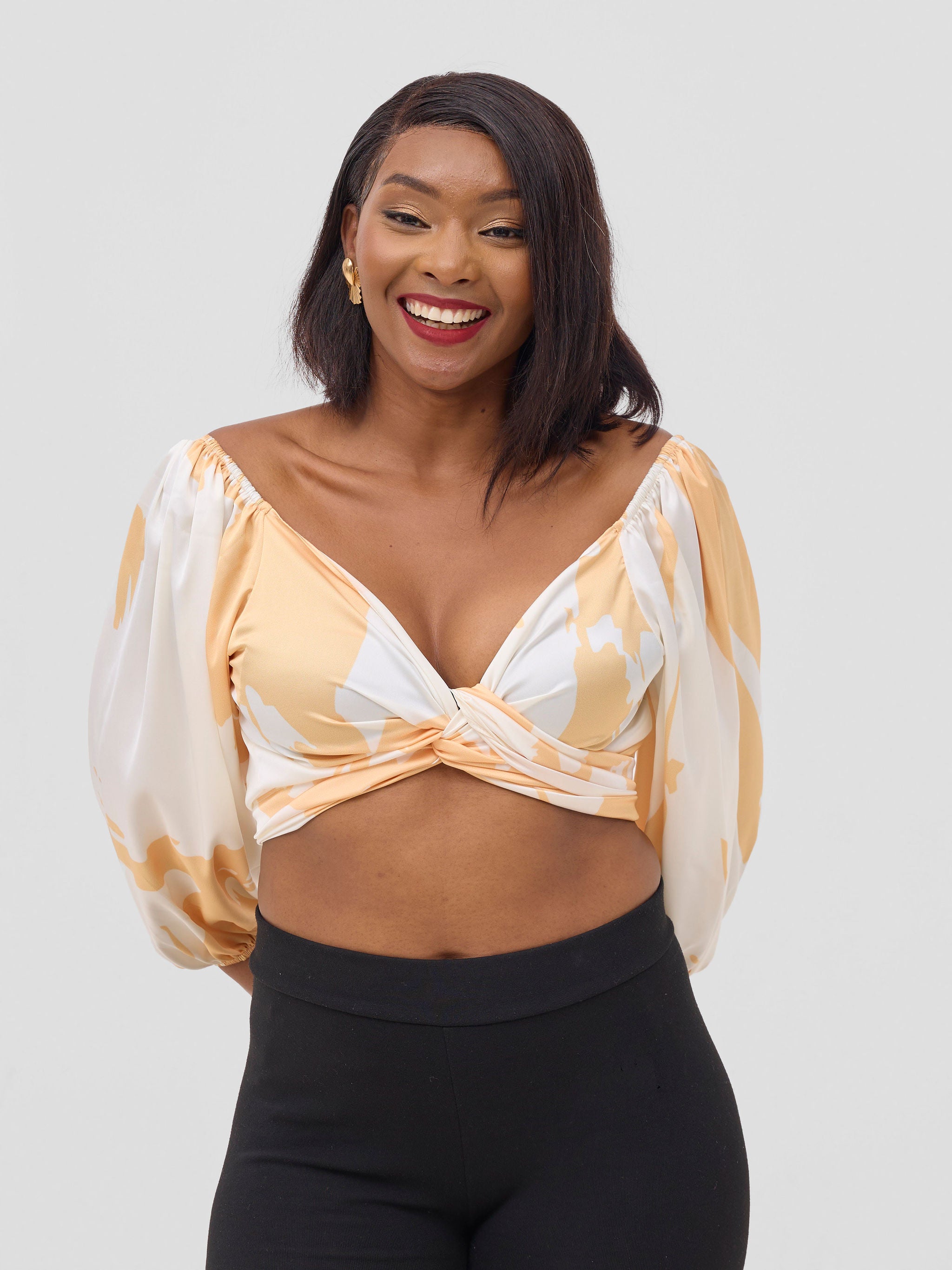 Vivo Beali Two Way Wrap Top - Cream / Gold Lea Print