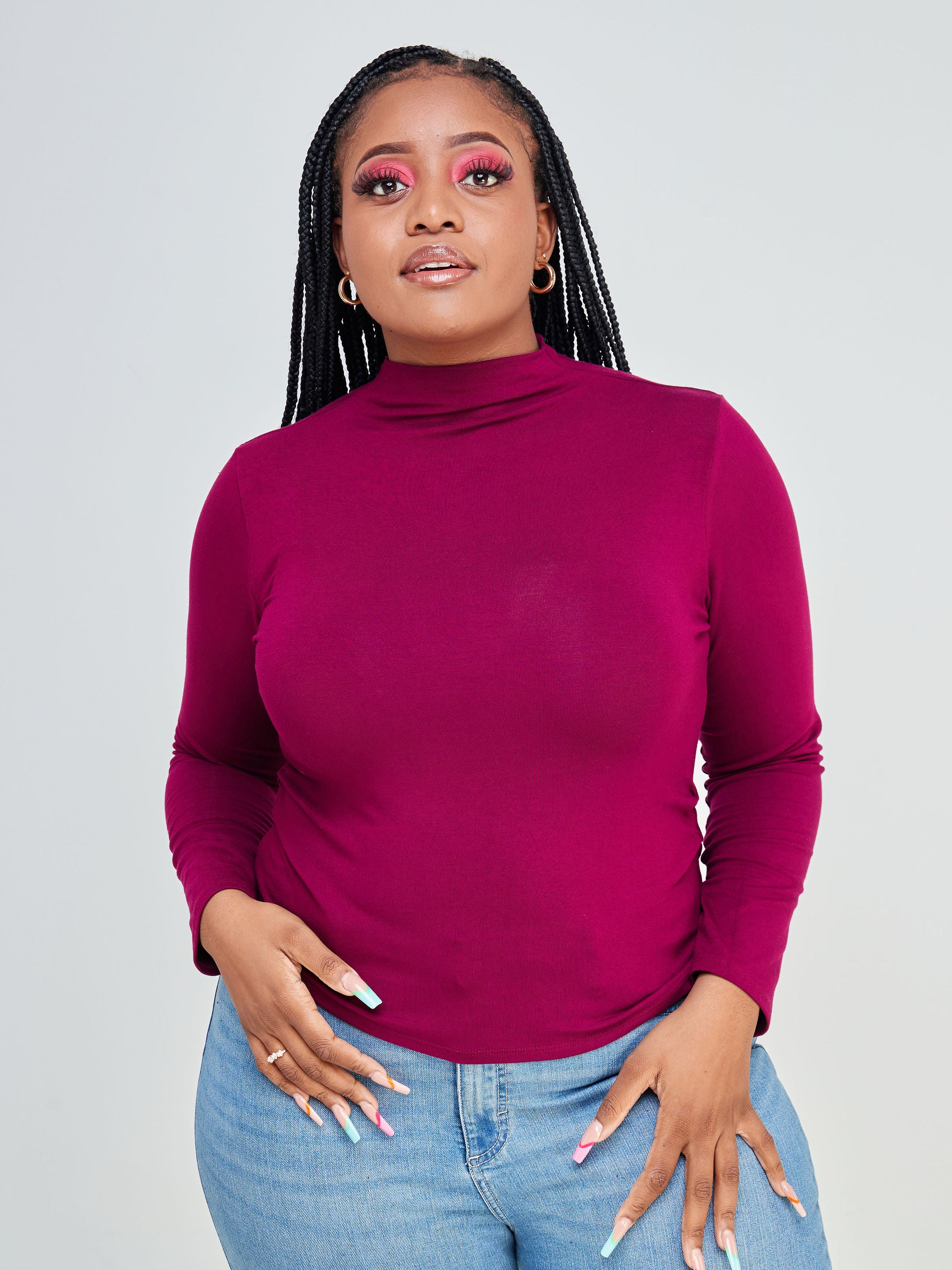 Vivo Bana Long Sleeve Side Side Pleat Top - Burgundy