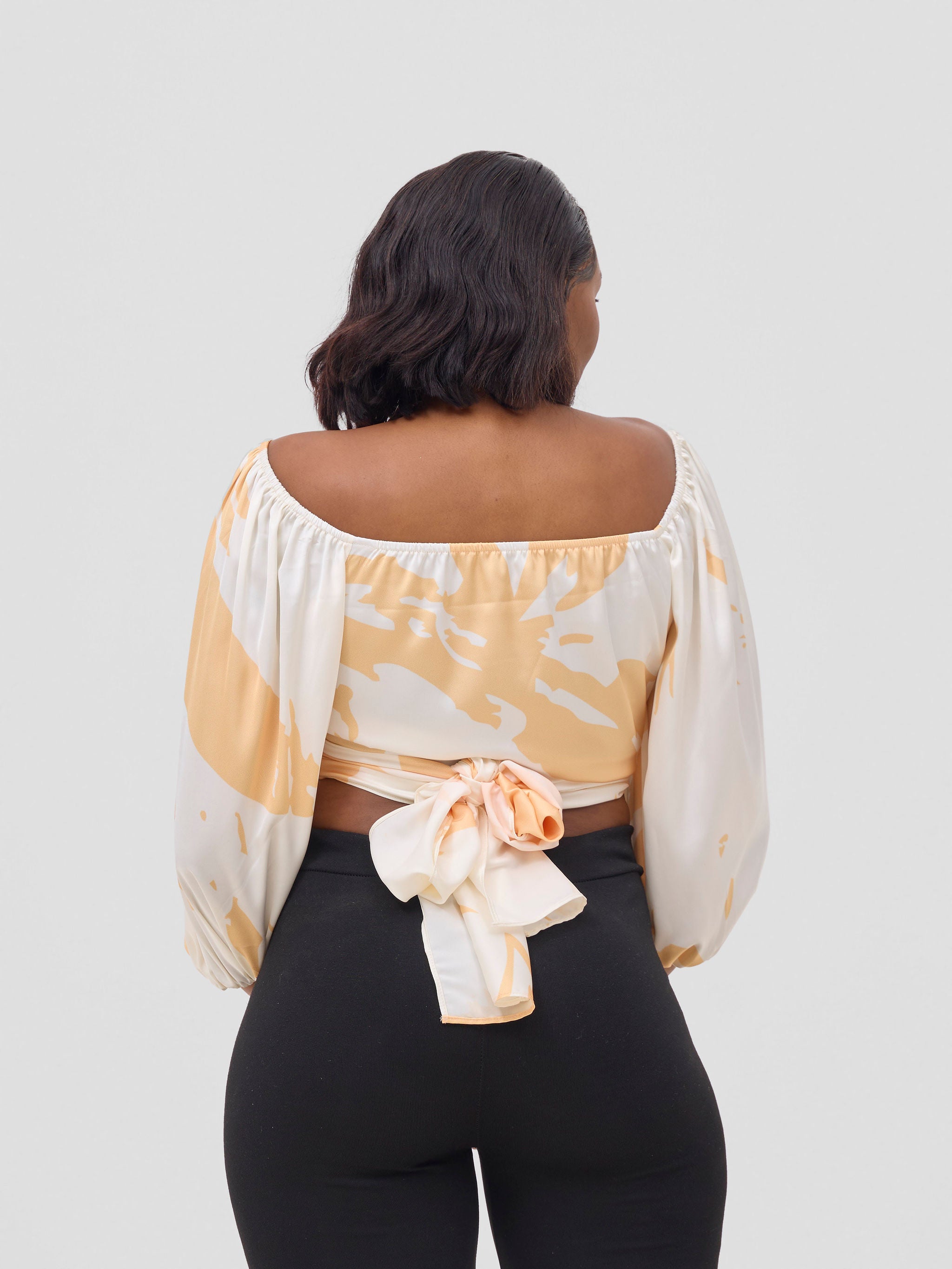 Vivo Beali Two Way Wrap Top - Cream / Gold Lea Print