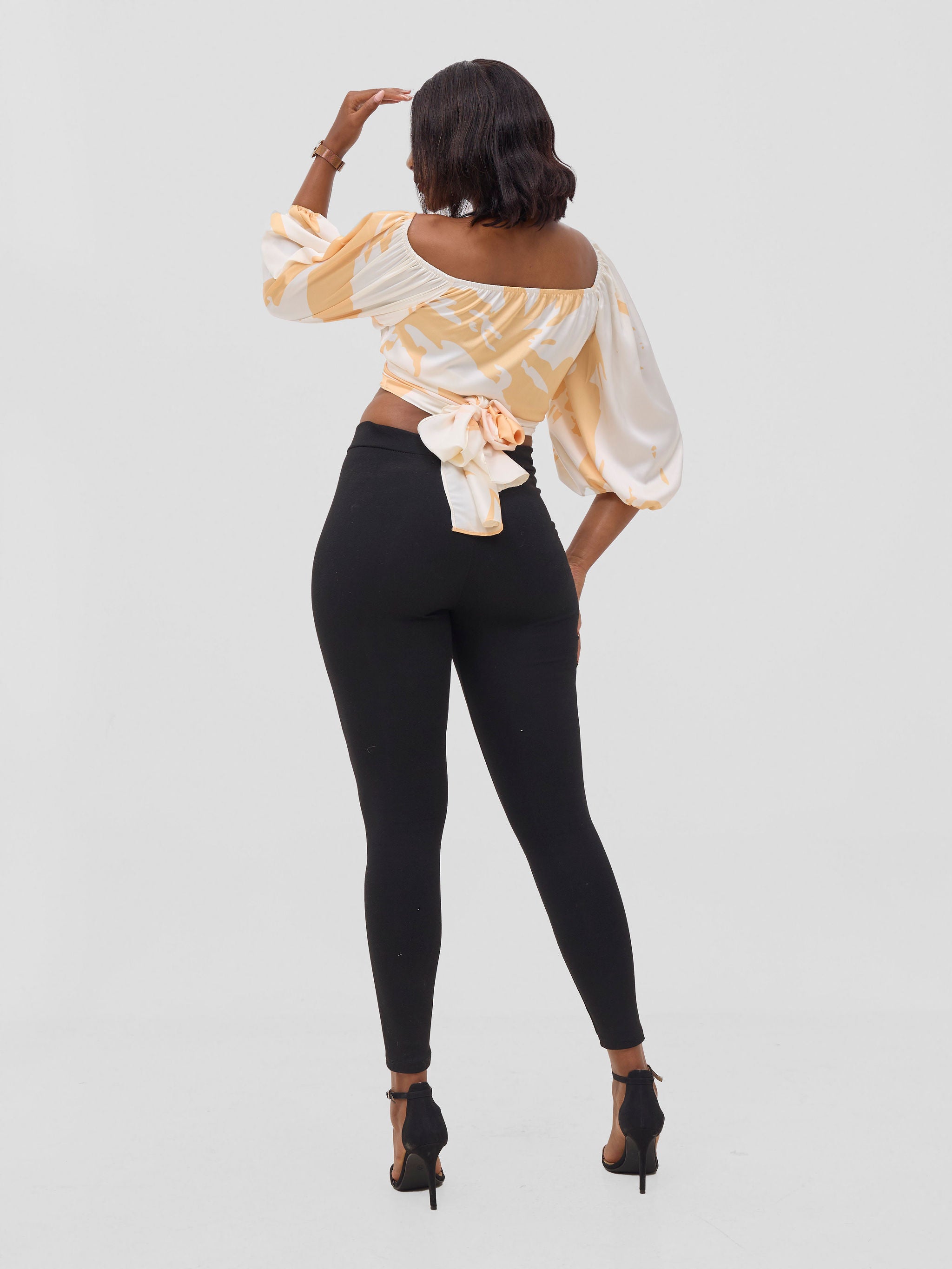 Vivo Beali Two Way Wrap Top - Cream / Gold Lea Print