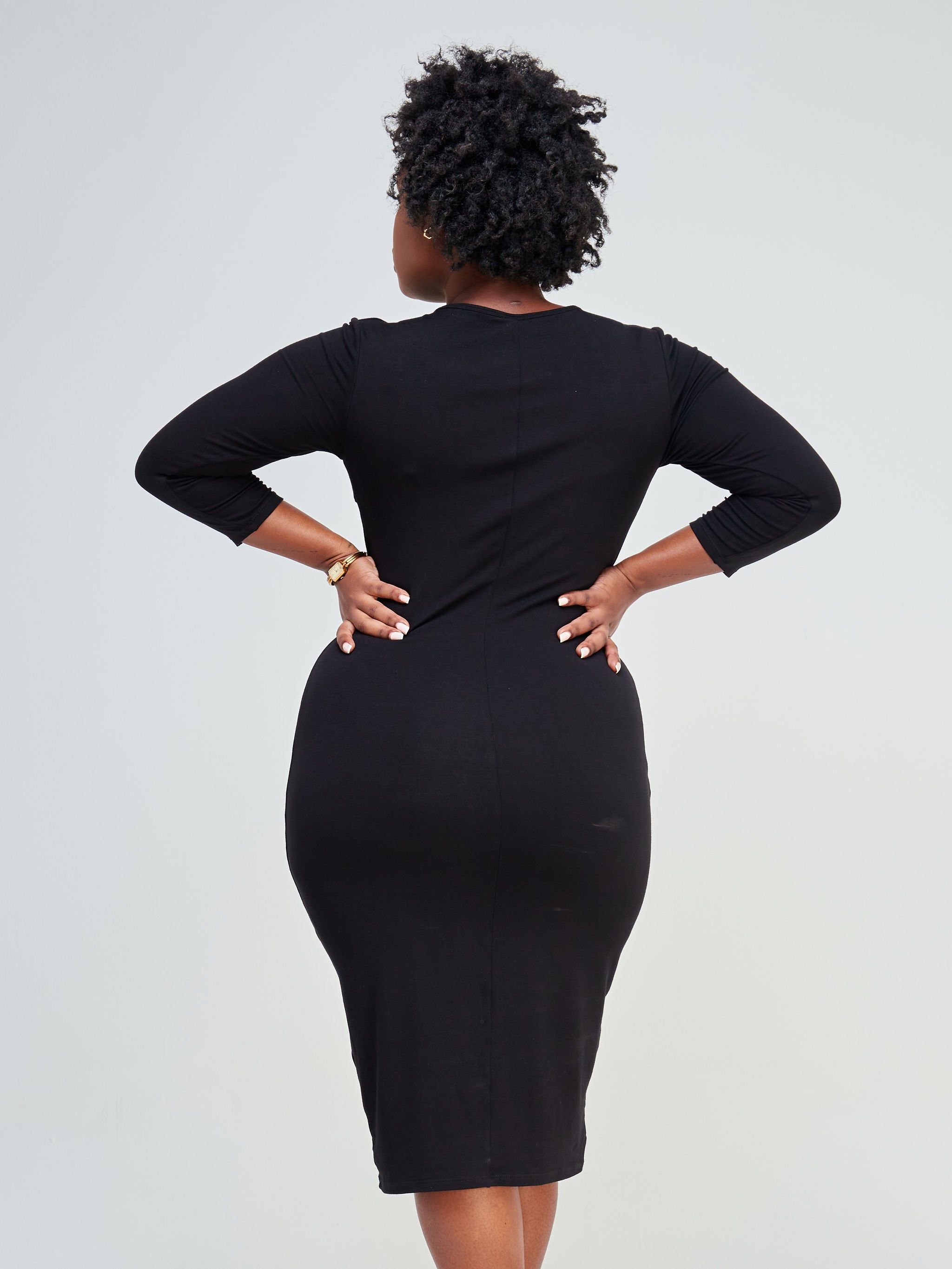 Vivo Bana Front Tie 3/4 Sleeve Bodycon - Black