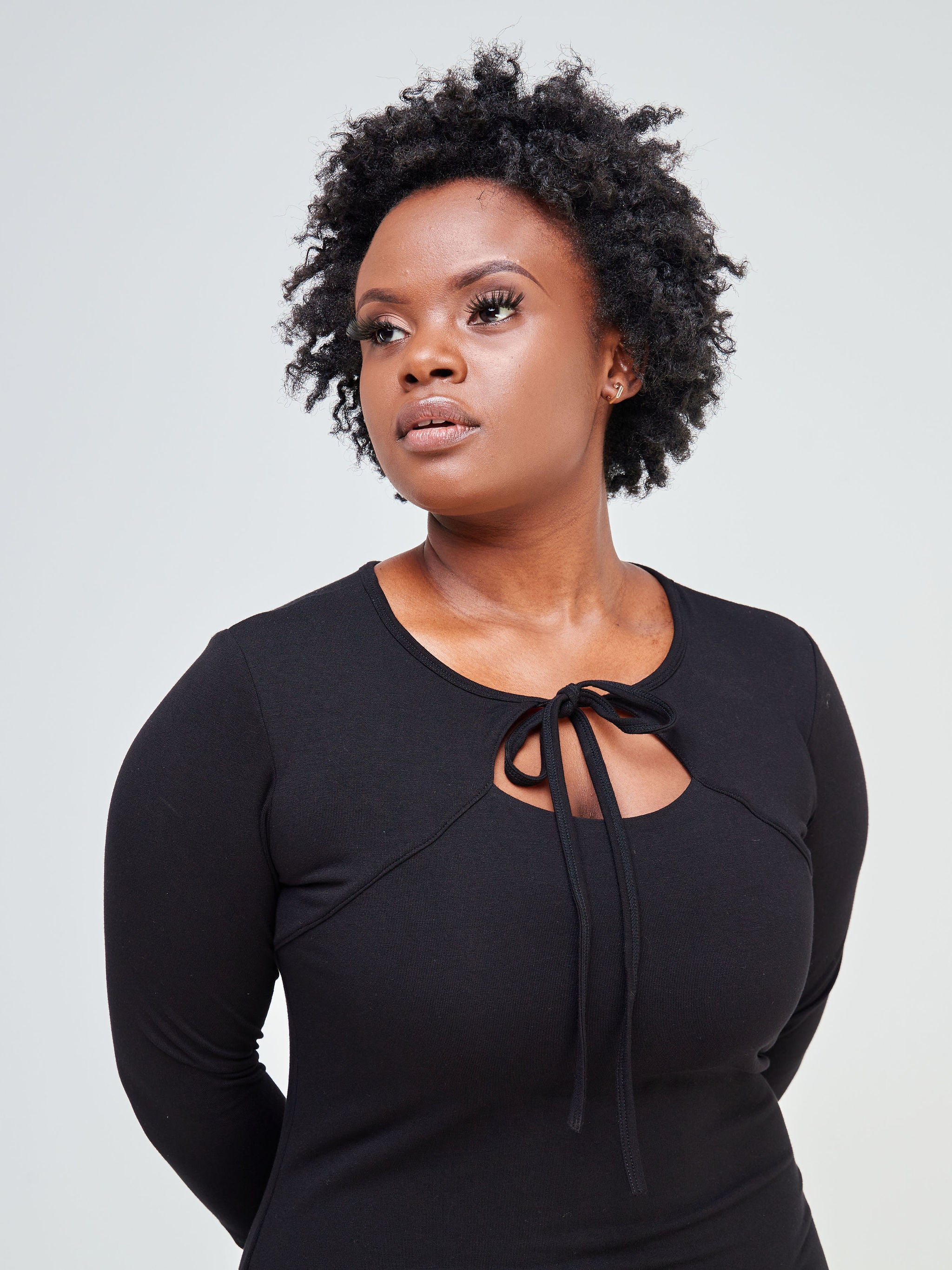 Vivo Bana Front Tie 3/4 Sleeve Bodycon - Black