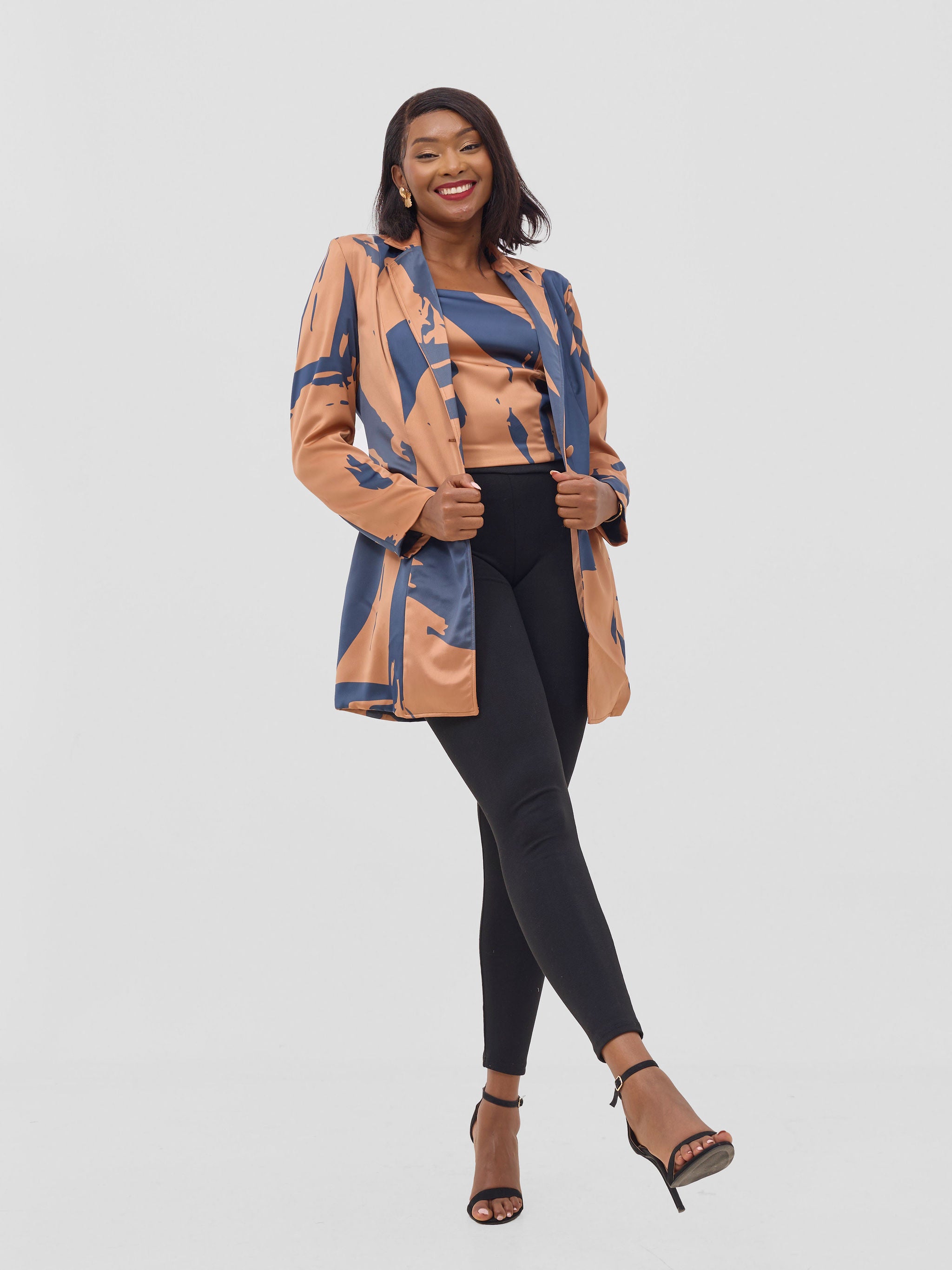 Vivo Beali Blazer - Tan / Navy Lea Print