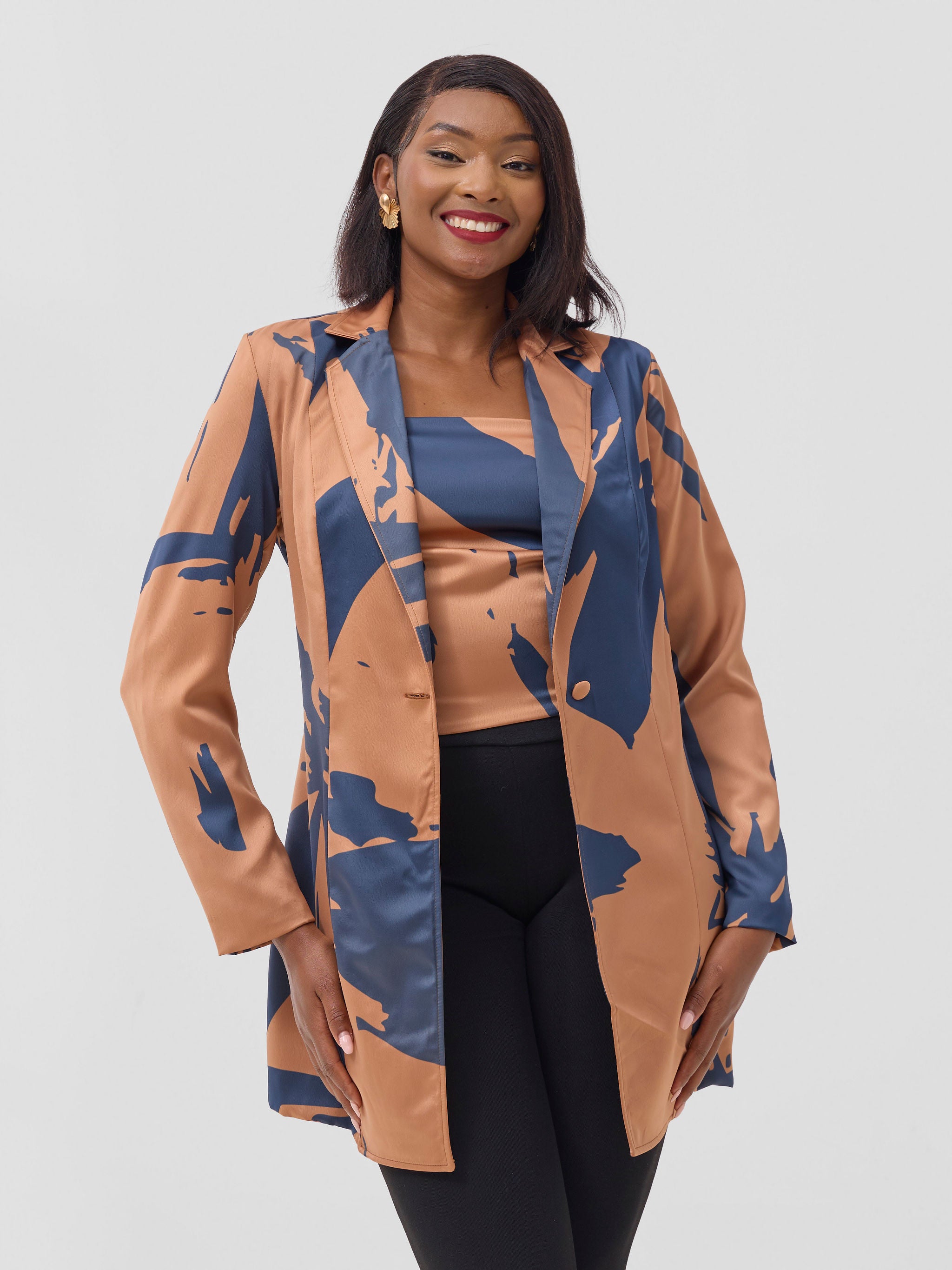 Vivo Beali Blazer - Tan / Navy Lea Print