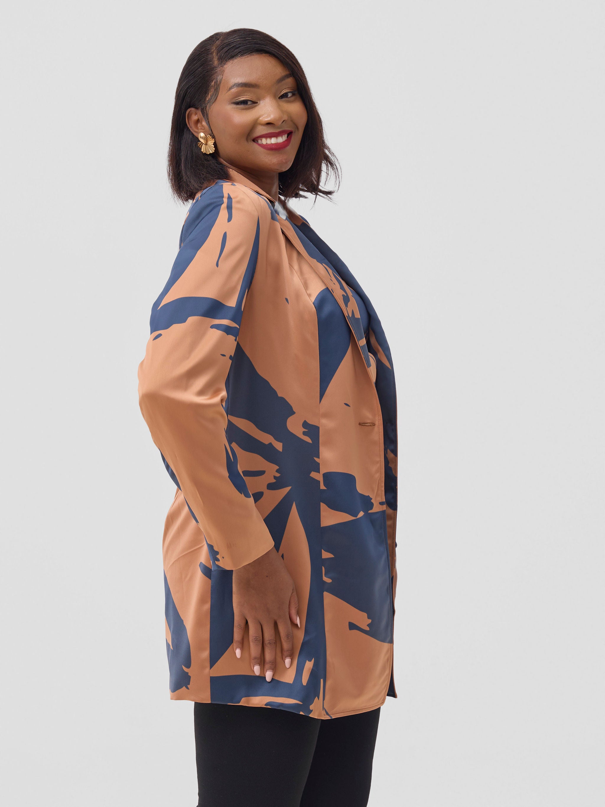 Vivo Beali Blazer - Tan / Navy Lea Print