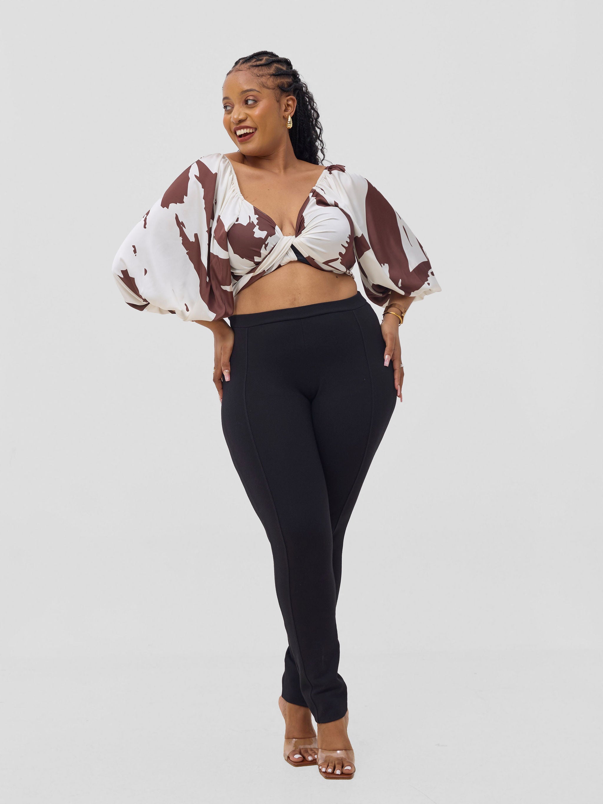 Vivo Beali Two Way Wrap Top - Cream / Chocolate Lea Print