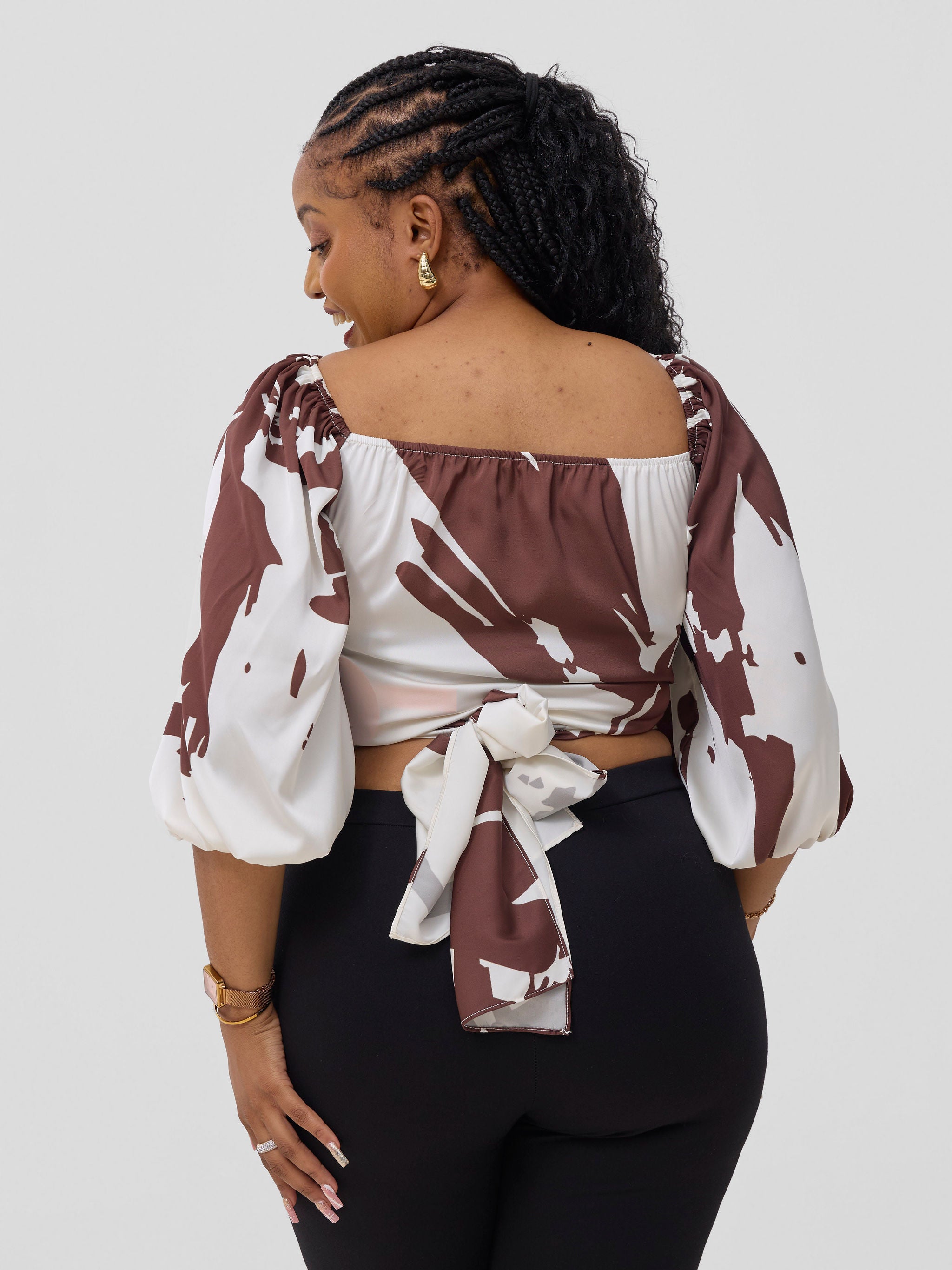 Vivo Beali Two Way Wrap Top - Cream / Chocolate Lea Print