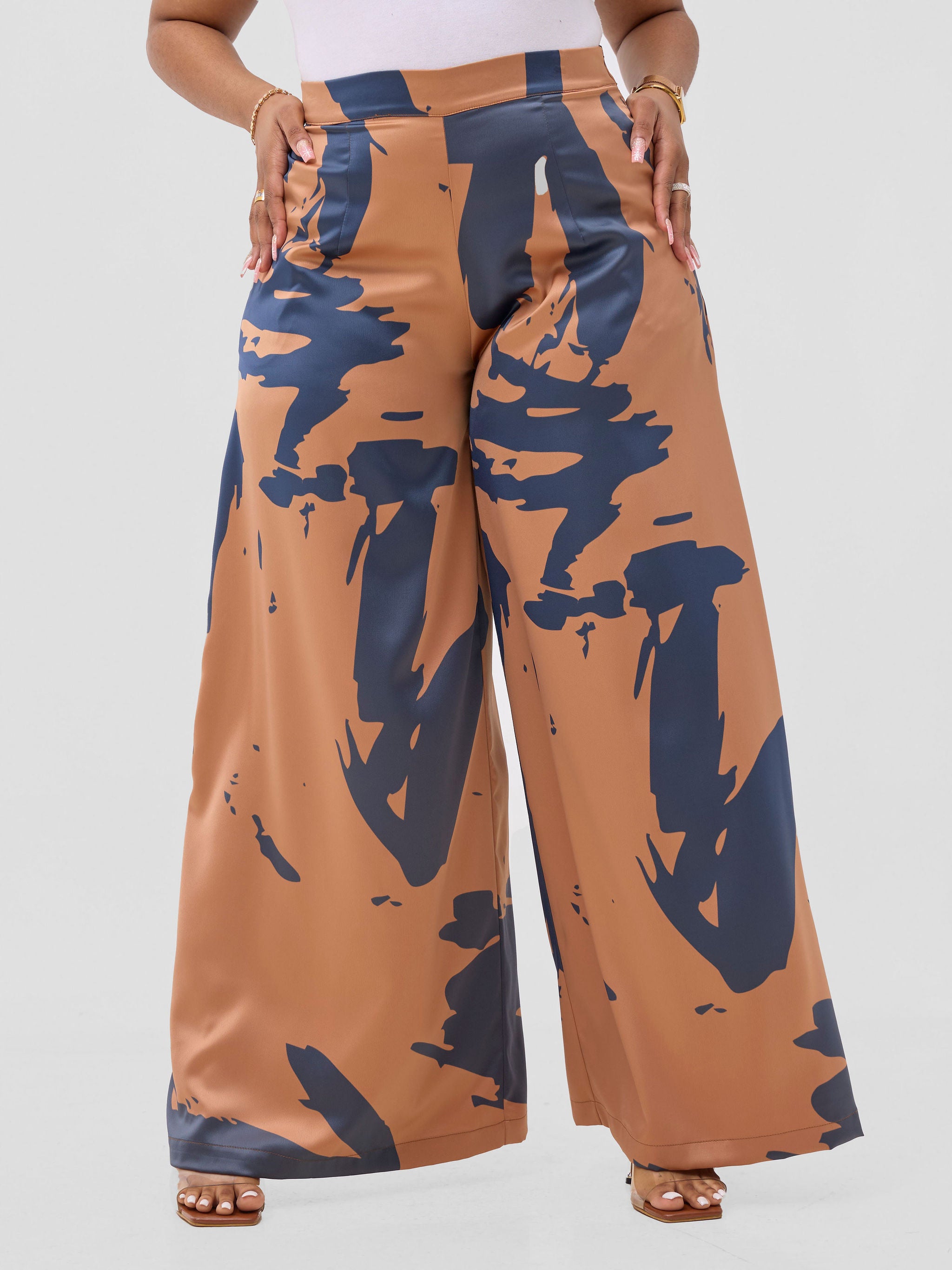 Vivo Beali Wide Leg Pants - Tan / Navy Lea Print