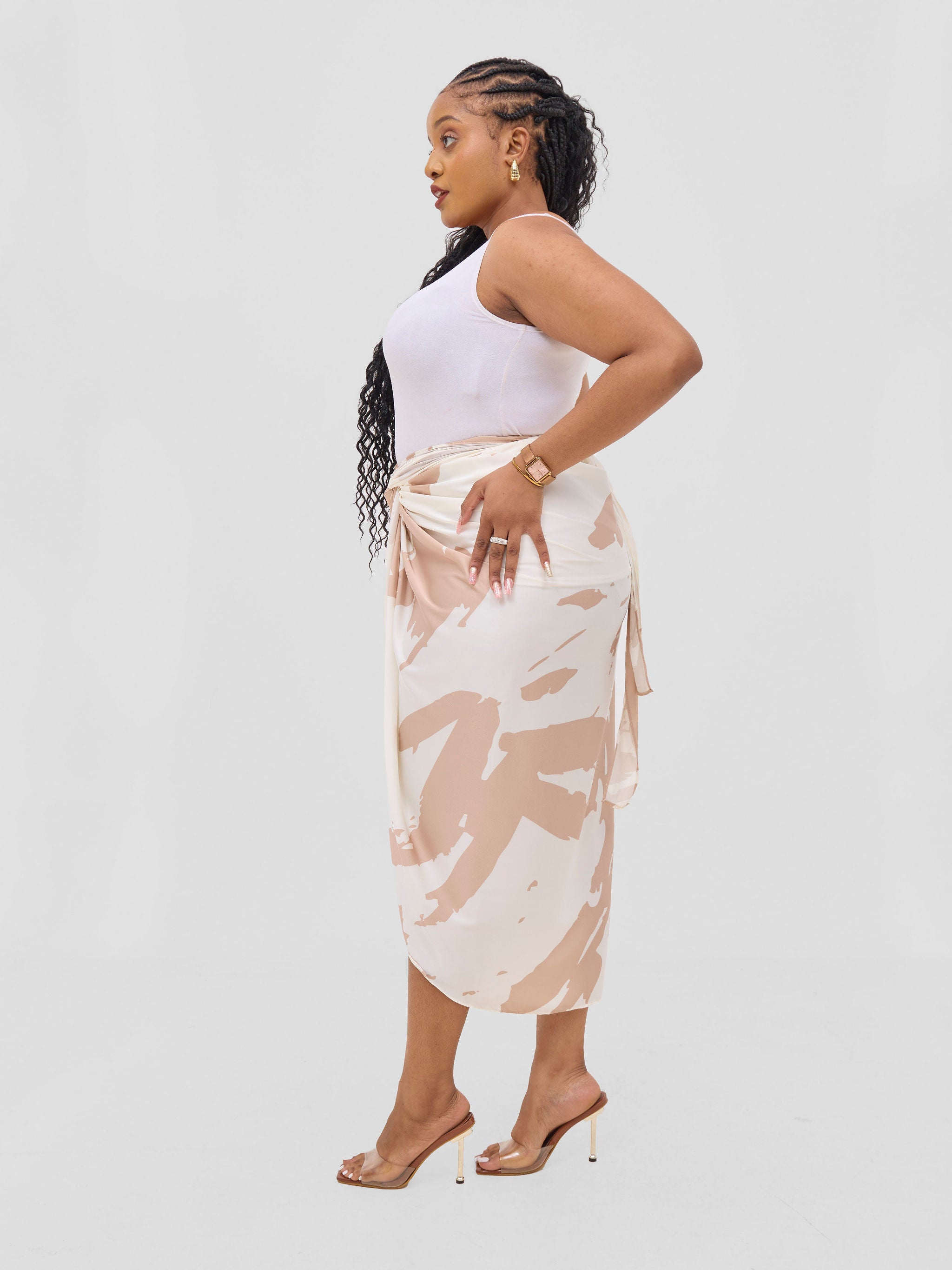 Vivo Beali Sarong Skirt - Cream / Taupe Lea Print
