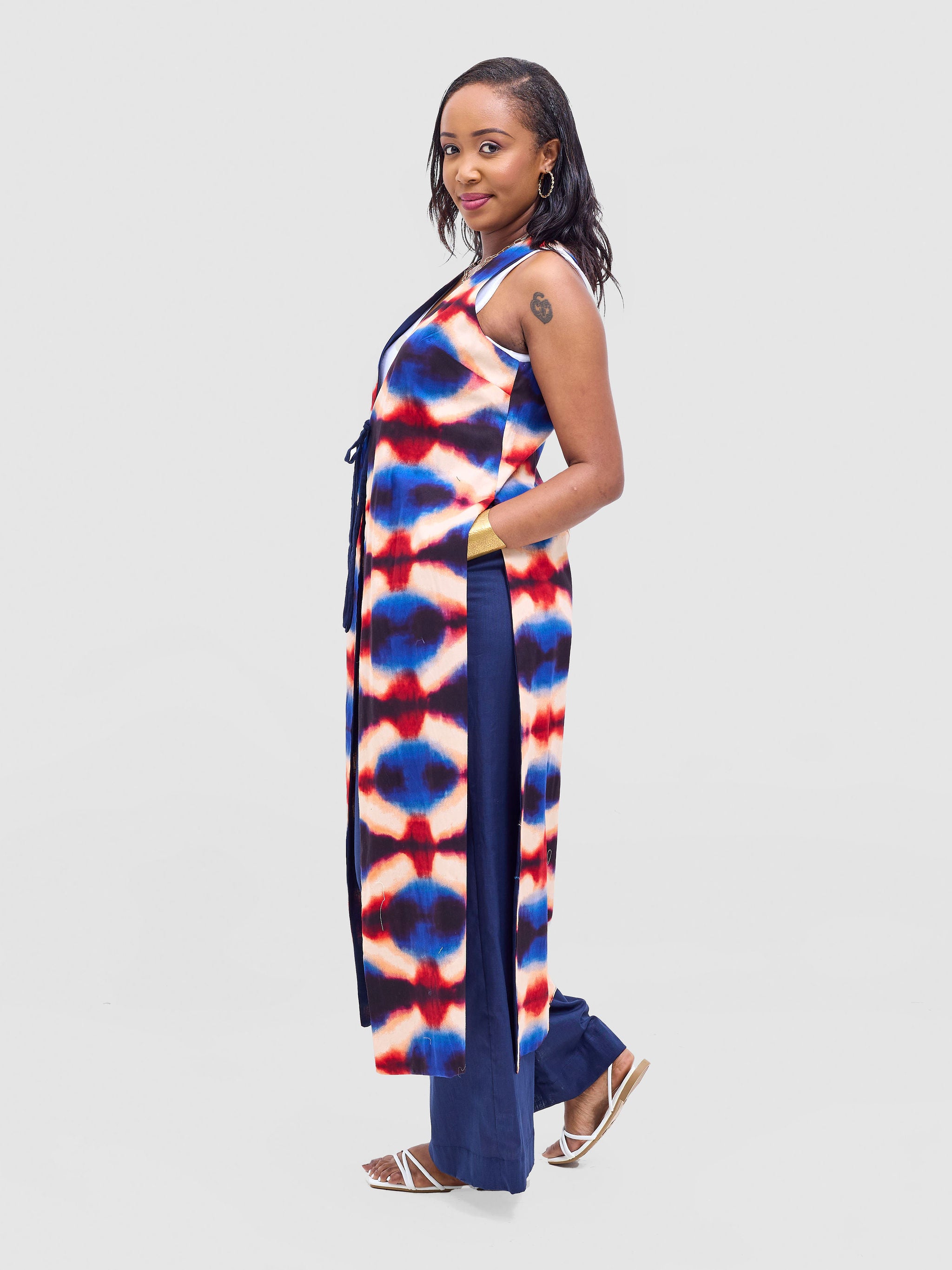 Safari Tiwa Reversible Tie Kimono - Navy + Sefa Print